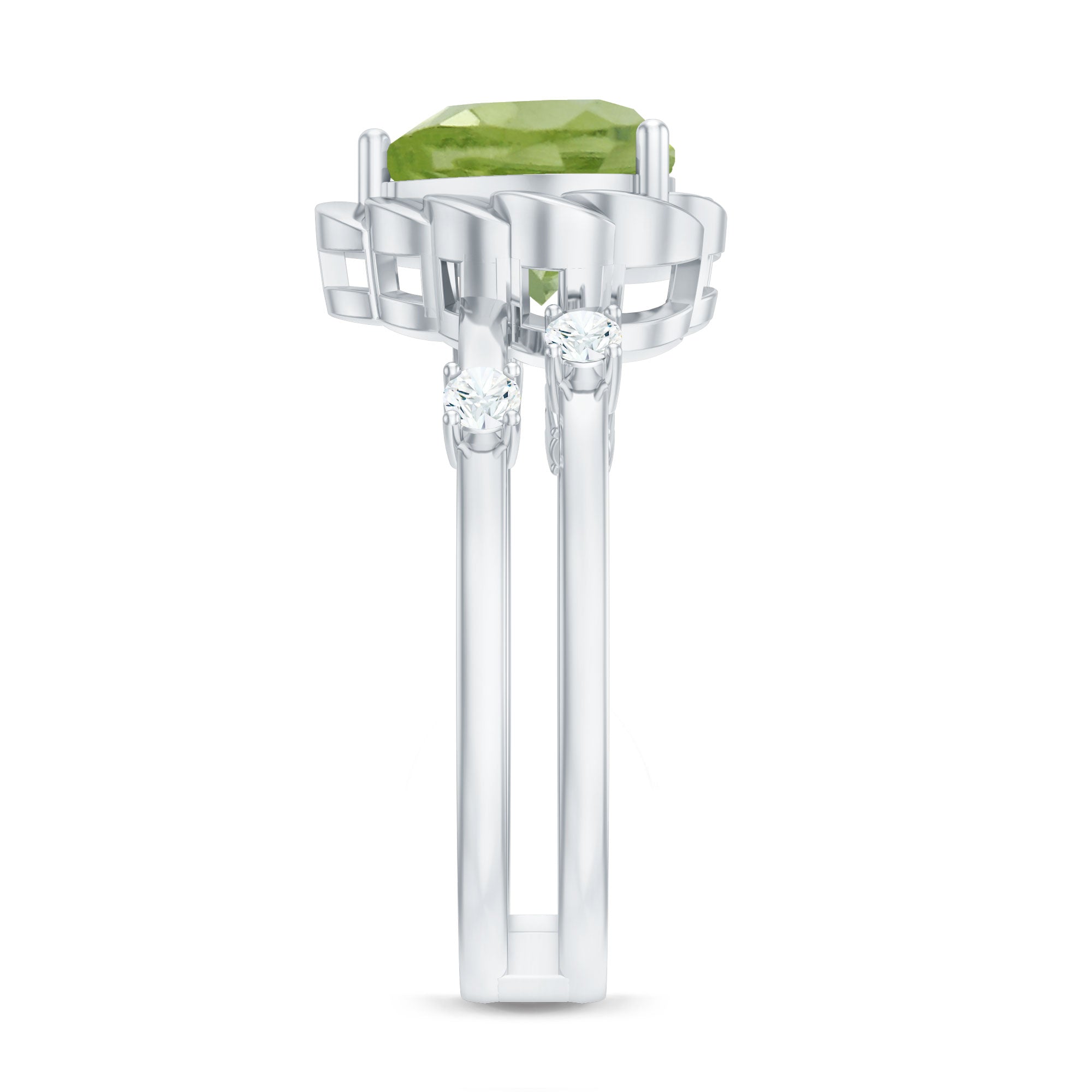 Heart Shape Peridot Solitaire Band Ring with Diamond Stones AAA - Rosec Jewels