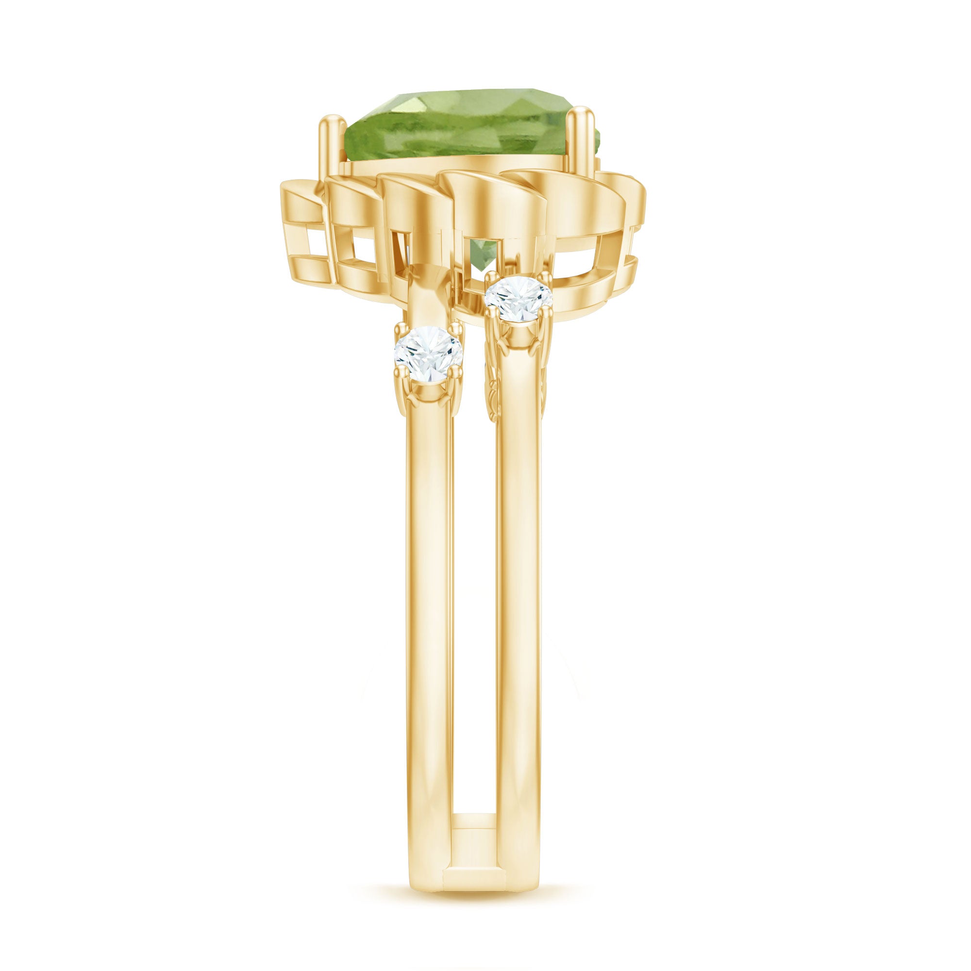 Heart Shape Peridot Solitaire Band Ring with Diamond Stones AAA - Rosec Jewels