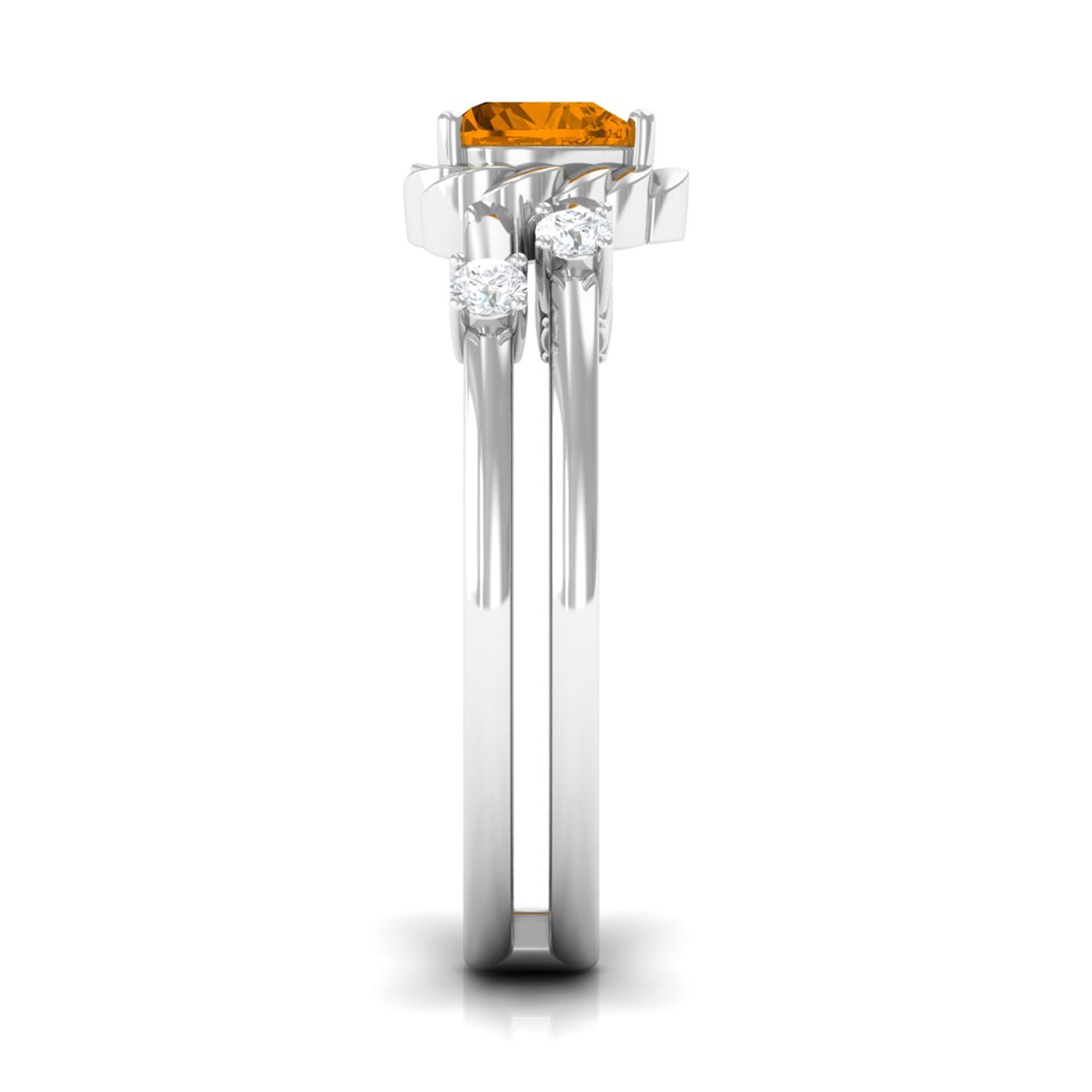 Heart Shape Citrine Solitaire Double Band Ring with Diamond AAA - Rosec Jewels