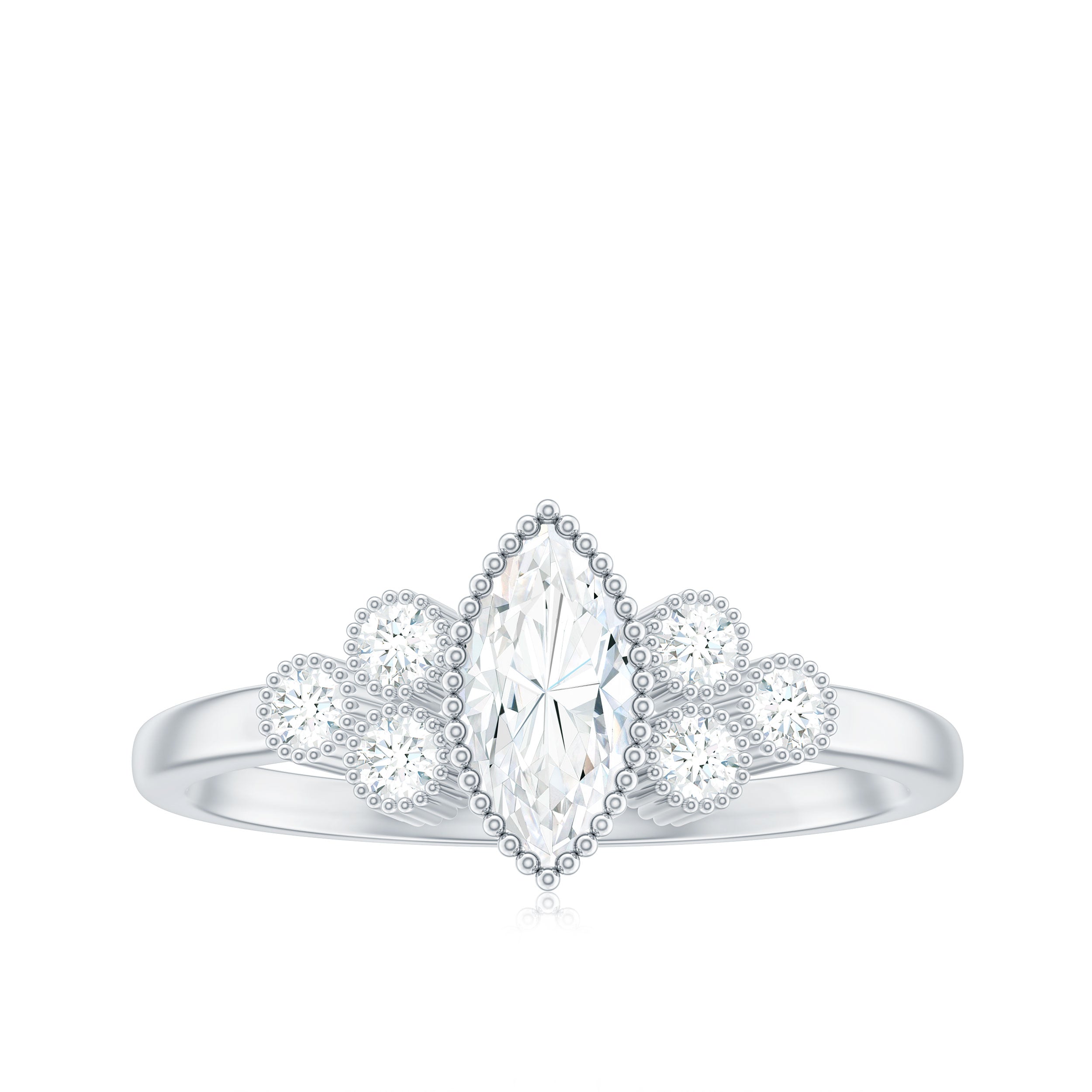 Marquise Moissanite Engagement Ring with Trios D-VS1 - Rosec Jewels