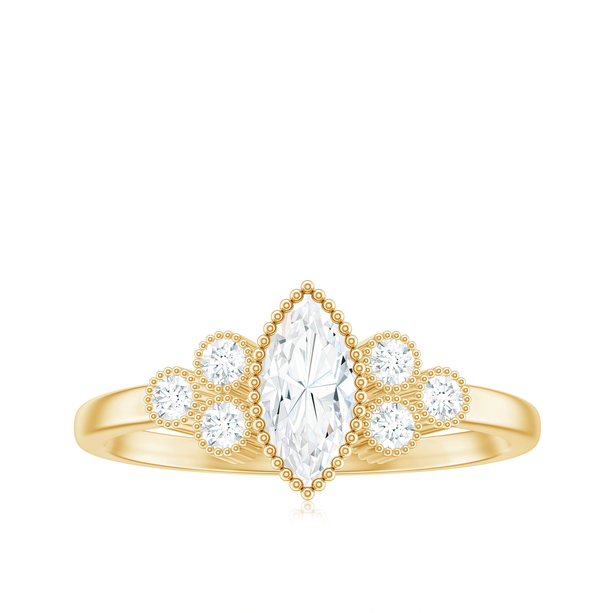 Marquise Moissanite Engagement Ring with Trios D-VS1 - Rosec Jewels