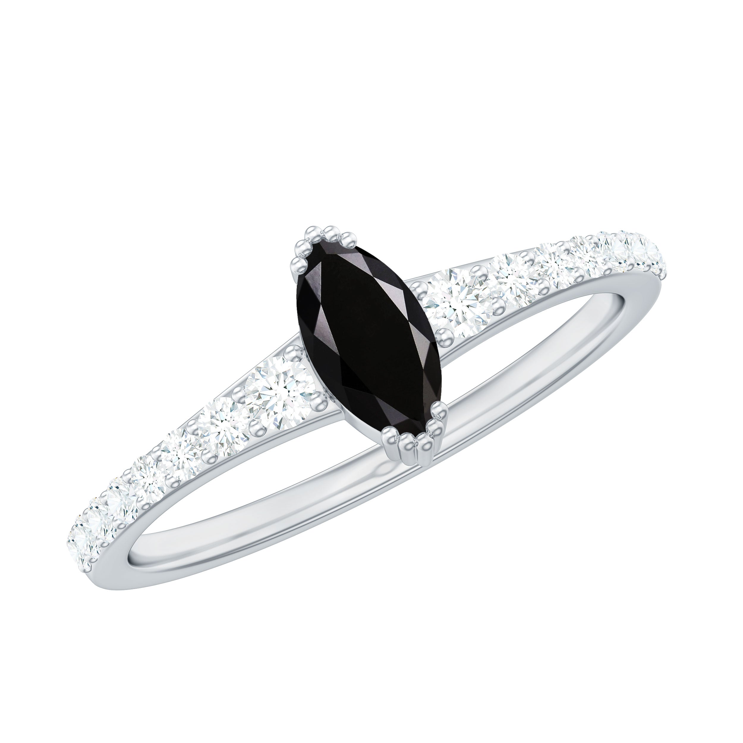 Genuine Marquise Black Spinel Promise Ring with Diamond AAA - Rosec Jewels
