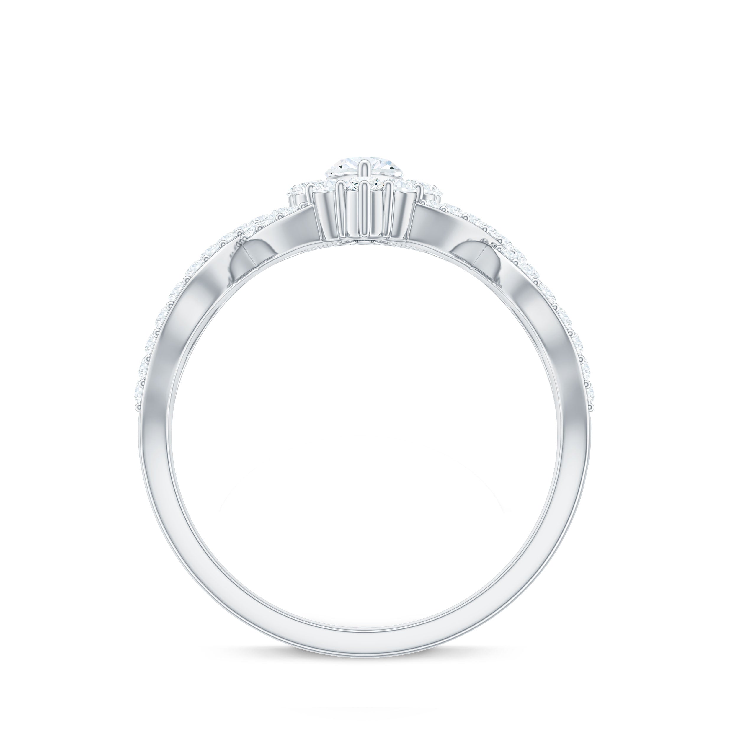 Marquise Moissanite Criss Cross Engagement Ring with Halo D-VS1 - Rosec Jewels