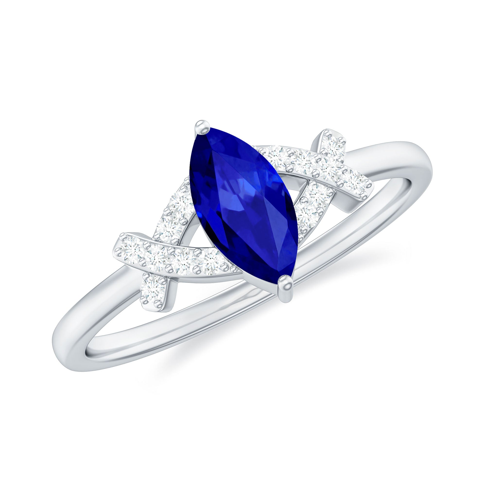 Certified 0.75 Carat Lab Grown Blue Sapphire Marquise Engagement Ring with Diamond