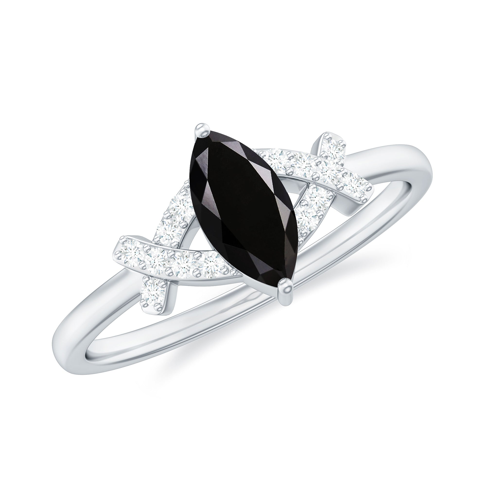 Natural Black Spinel Marquise Engagement Ring with Diamond AAA - Rosec Jewels
