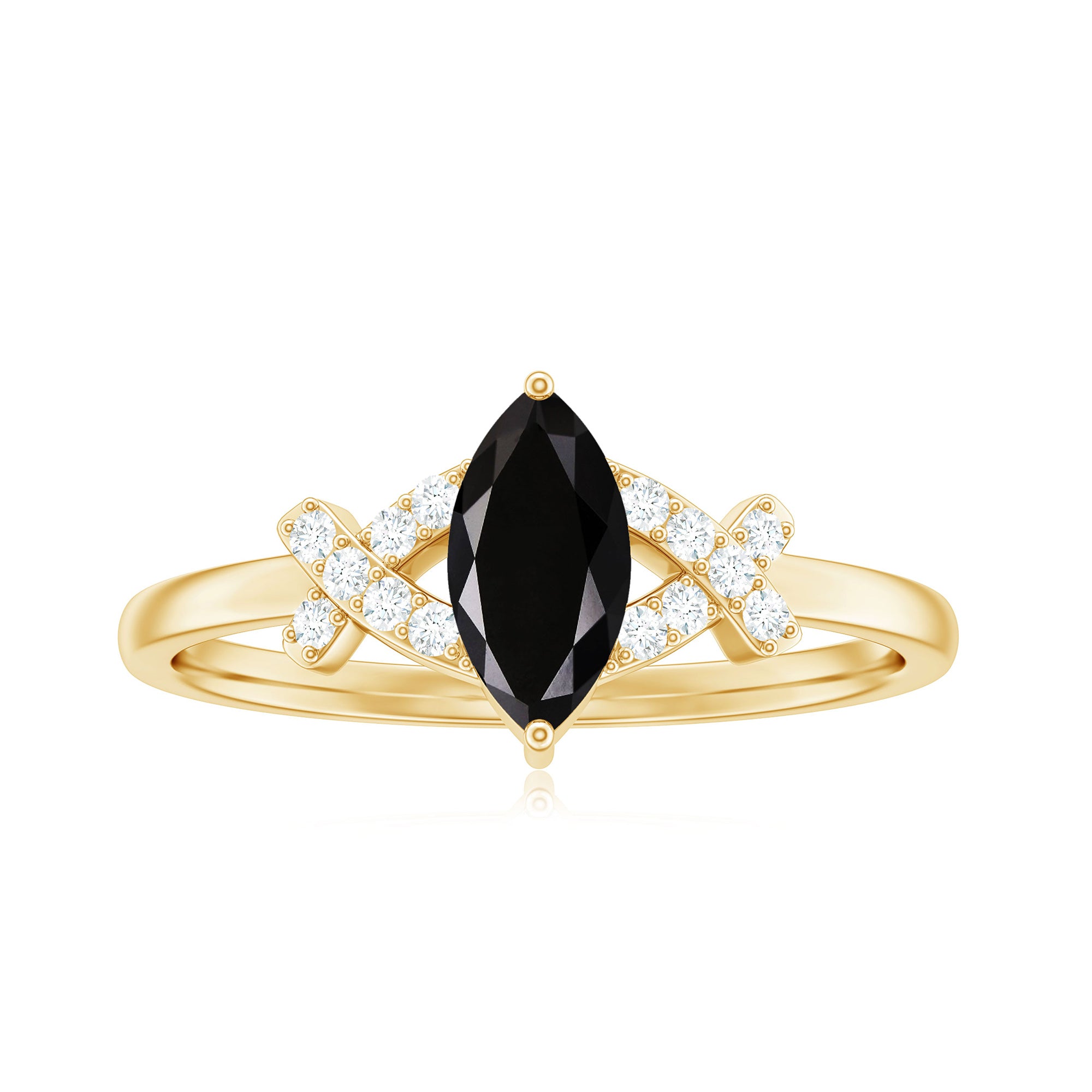 Natural Black Spinel Marquise Engagement Ring with Diamond AAA - Rosec Jewels
