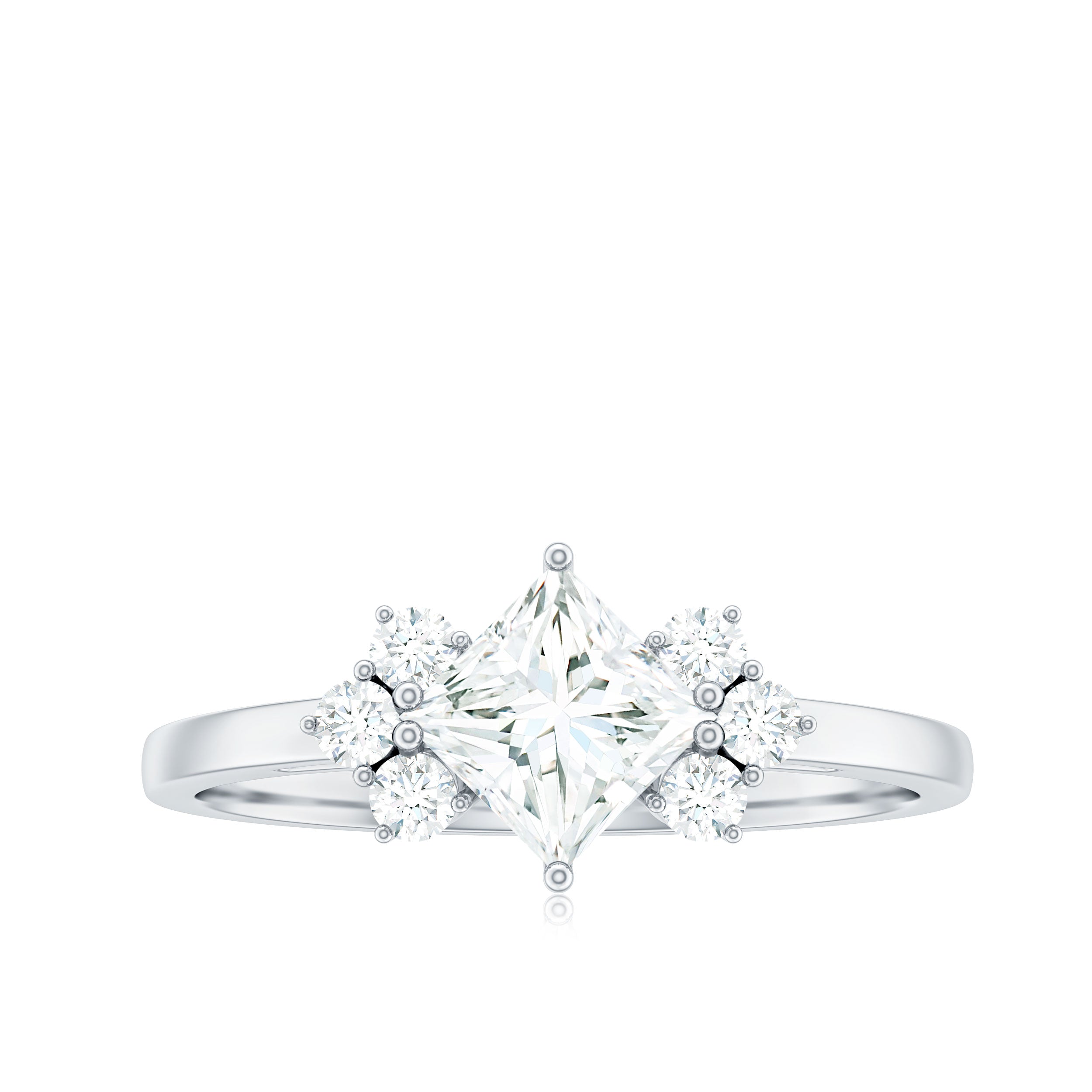 Rosec Jewels-Princess Cut Moissanite Engagement Ring with Trio