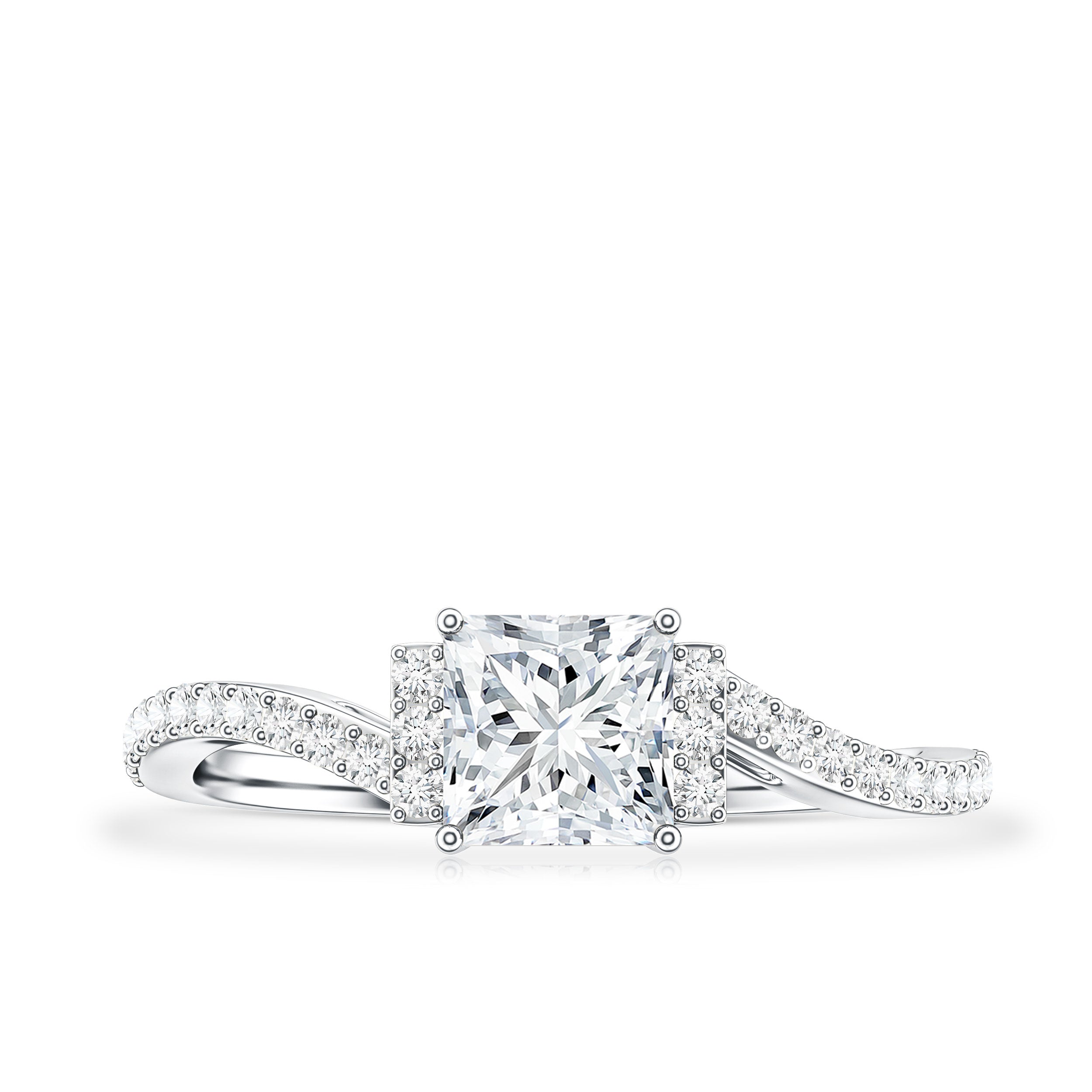 Princess Cut Moissanite Bypass Engagement Ring for Women D-VS1 - Rosec Jewels
