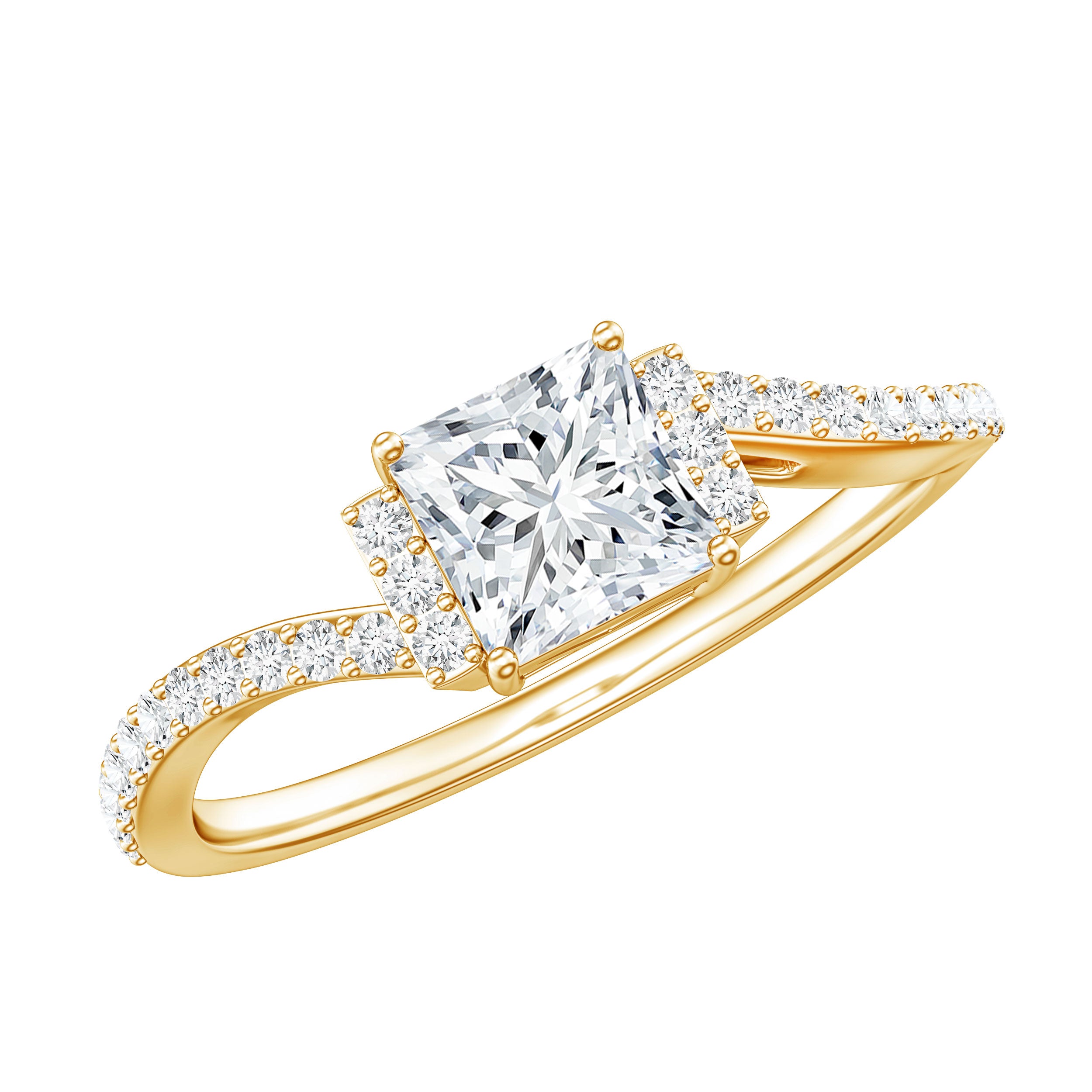 Princess Cut Moissanite Bypass Engagement Ring for Women D-VS1 - Rosec Jewels