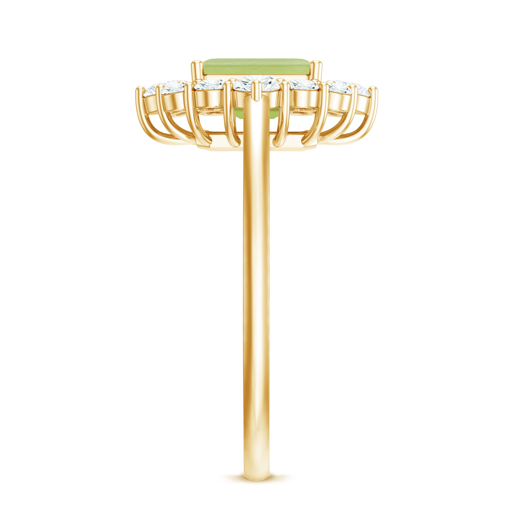 Natural 1.8 Carat Peridot Emerald Cut Engagement Ring with Diamond Halo AAA - Rosec Jewels