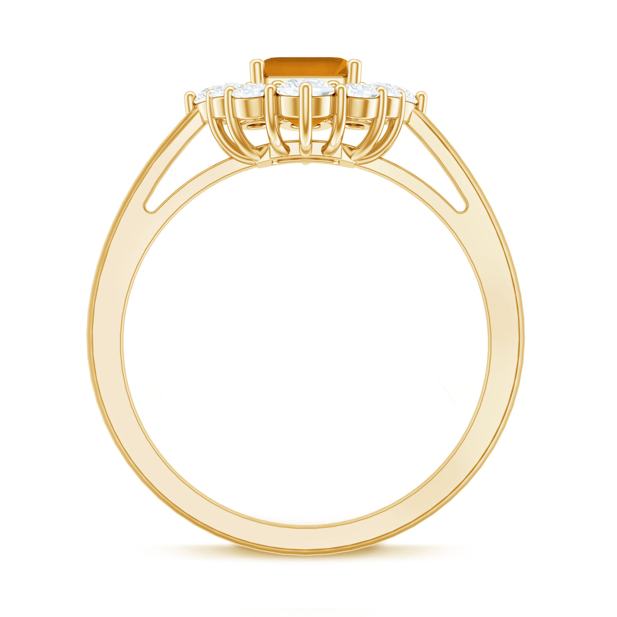 Certified Real 1.8 Carat Citrine Emerald Cut Engagement Ring with Diamond Halo AAA - Rosec Jewels