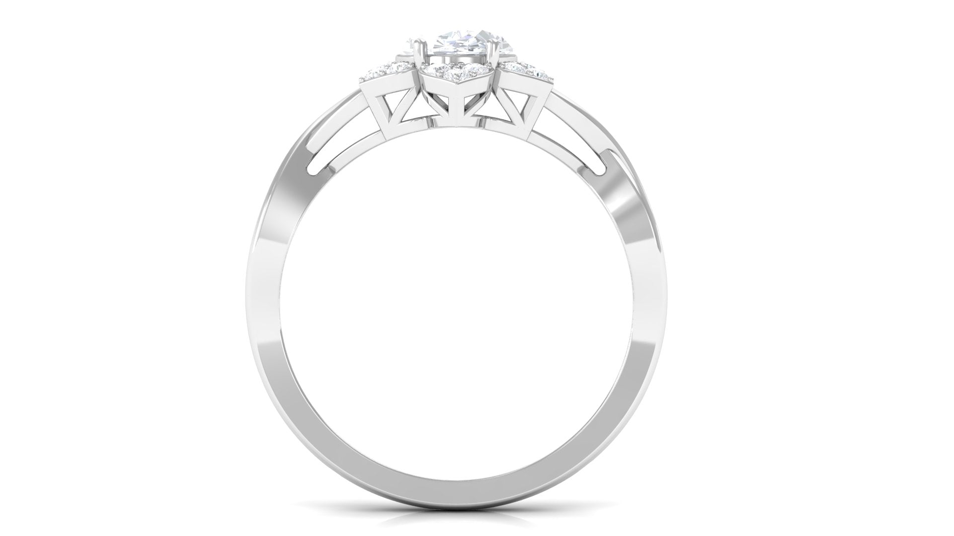 Oval Zircon Solitaire Infinity Ring with Floral Halo AAAA - Rosec Jewels