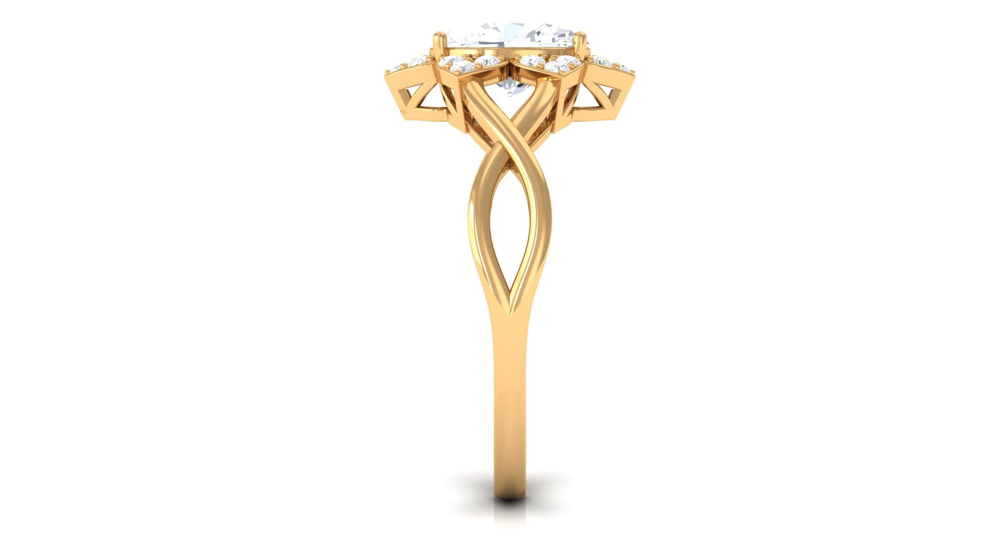 Oval Zircon Solitaire Infinity Ring with Floral Halo AAAA - Rosec Jewels