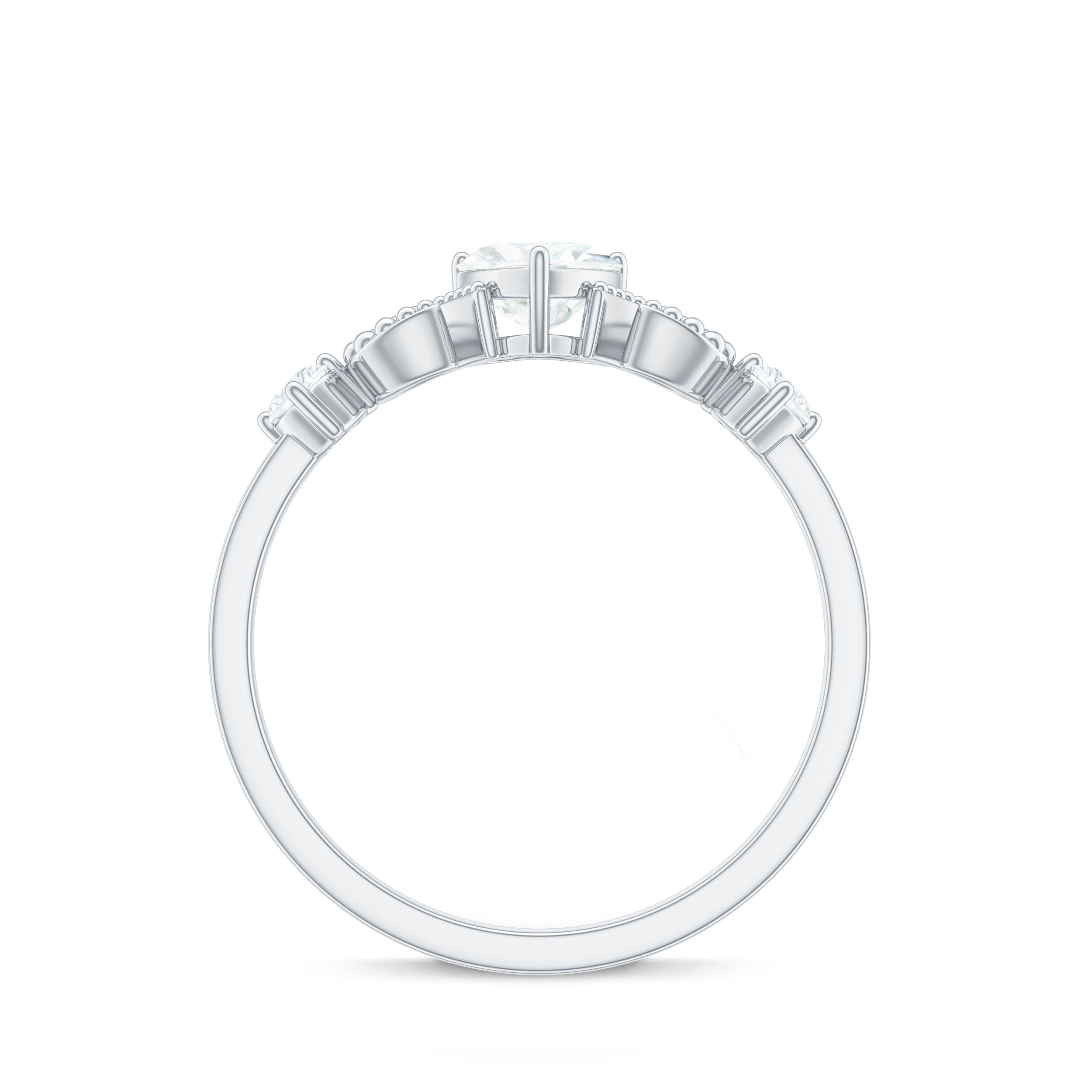 Rosec Jewels-3/4 CT Minimal Zircon Heart Engagement Ring with Gold Beaded