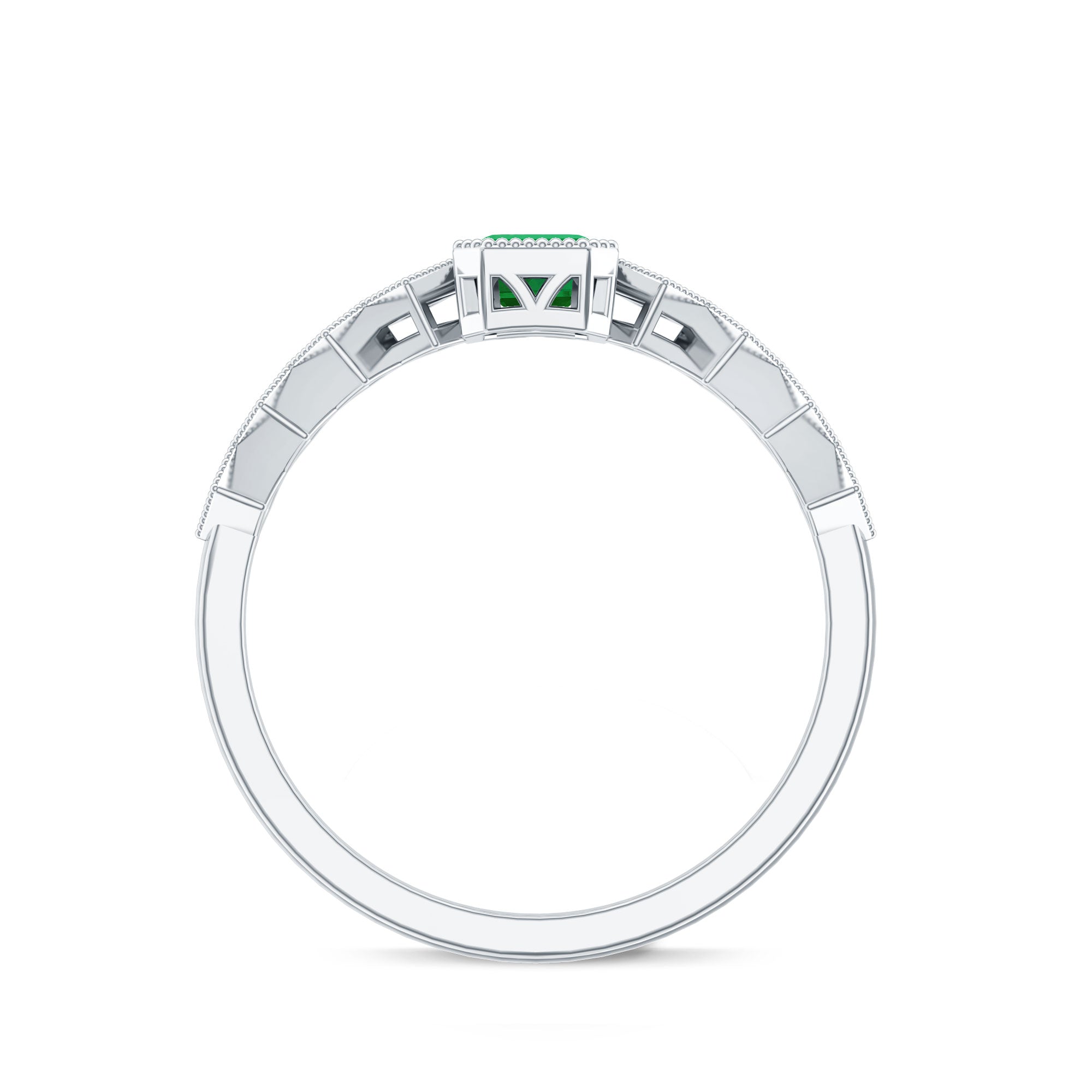 Vintage Looking Emerald Cut Emerald Engagement Ring with Diamond AAA - Rosec Jewels