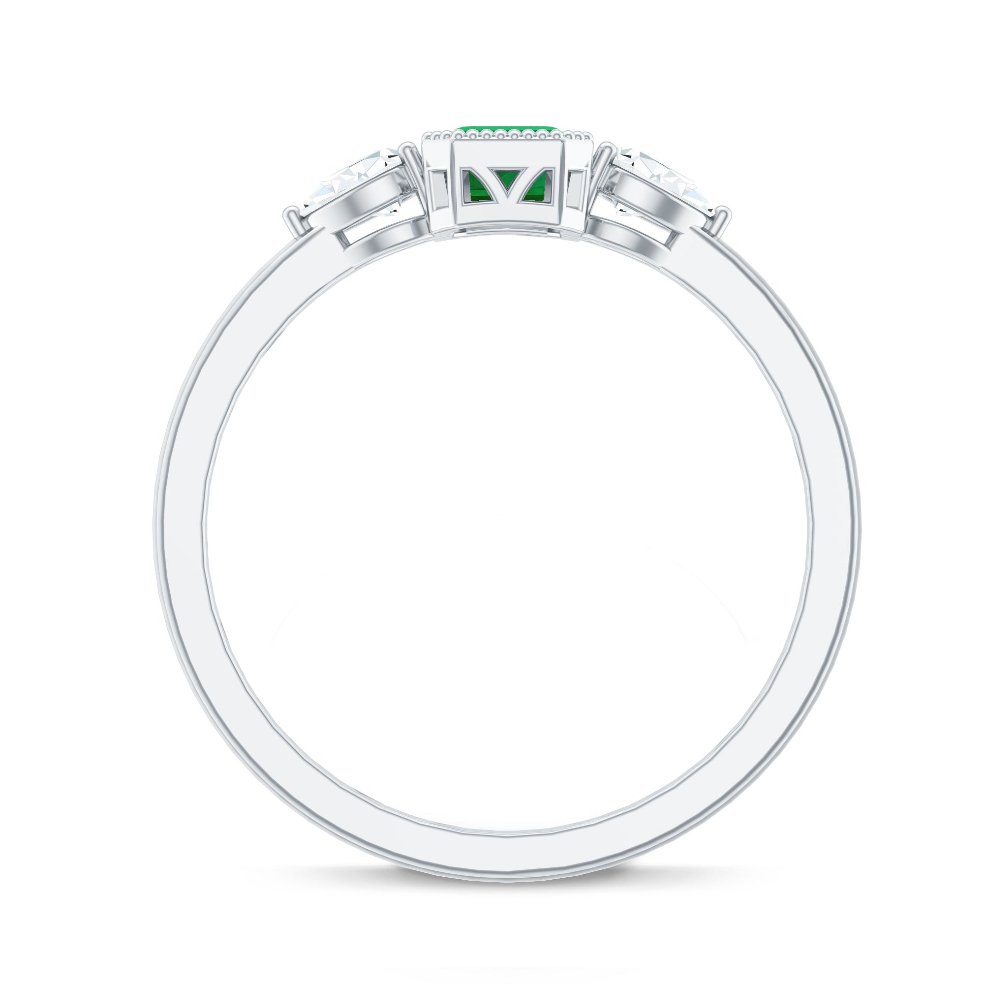 Emerald 3 Stone Ring with Diamond AAA - Rosec Jewels