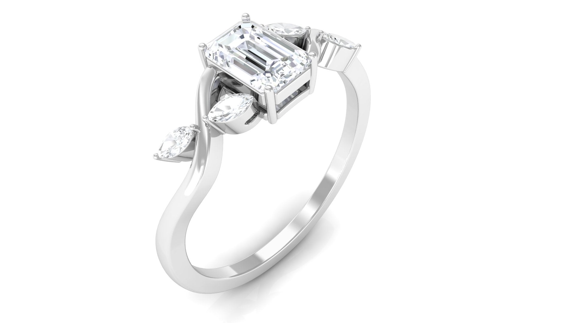 1 CT Octagon Cut Solitaire Zircon Engagement Ring with Split Shank AAAA - Rosec Jewels