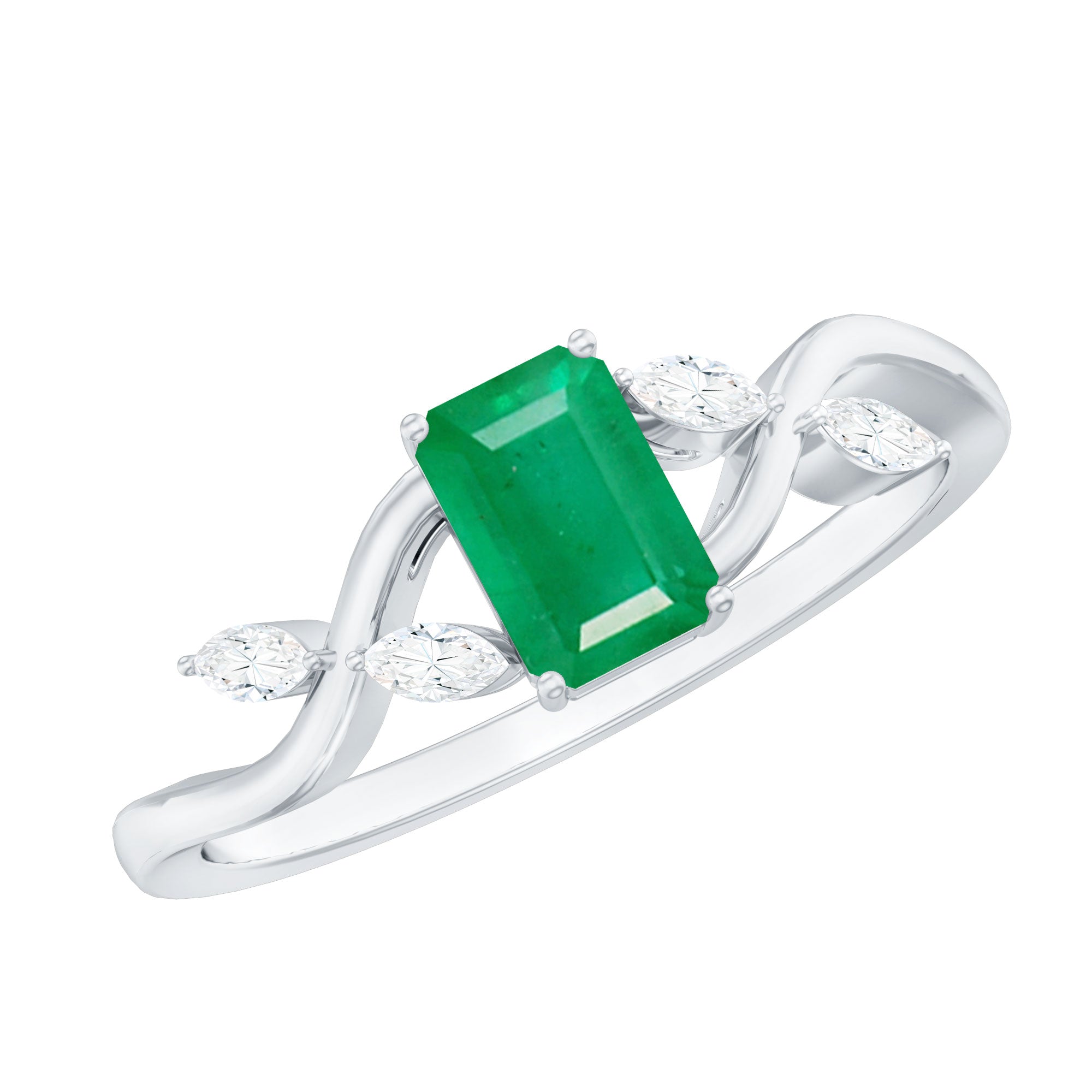 Natural Emerald Cut Emerald Designer Engagement Ring with Diamond