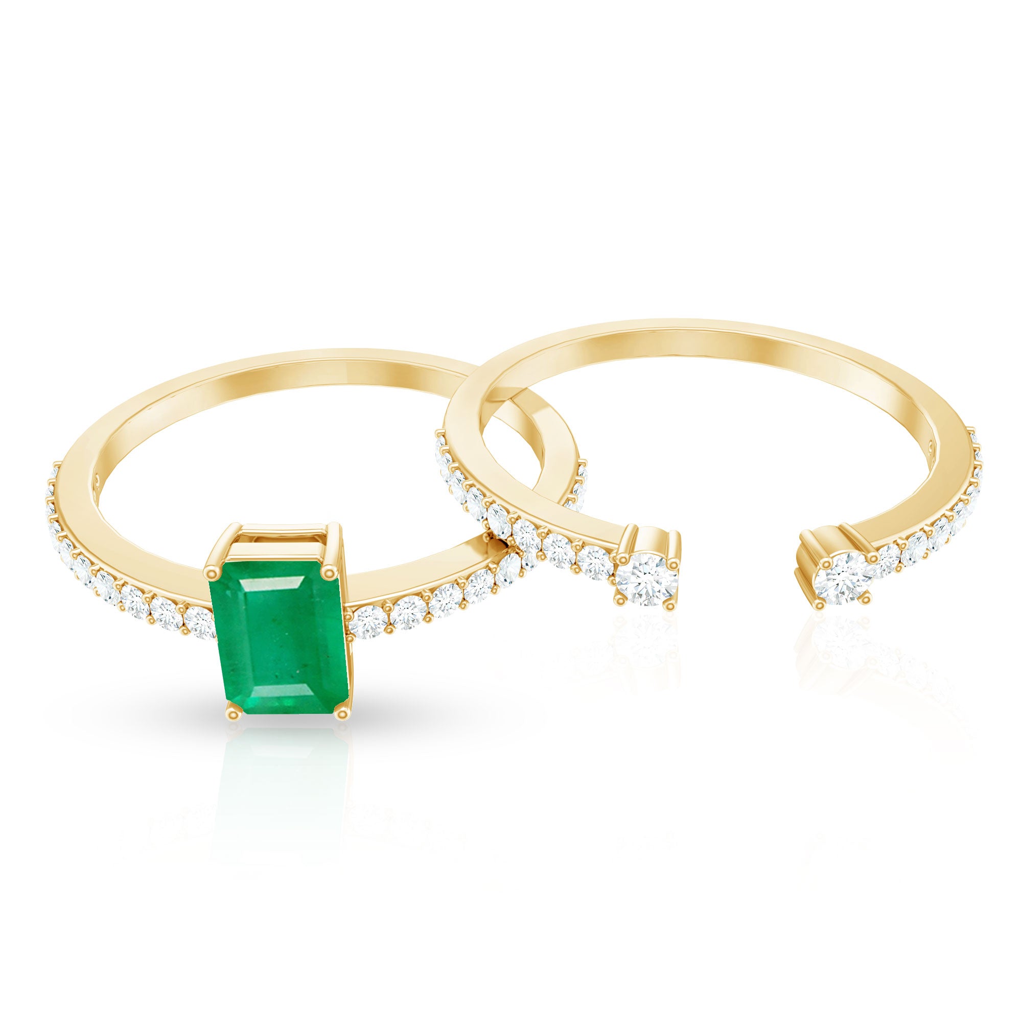 Genuine Emerald Diamond Emerald Cut Engagement Ring and Wedding Band Set AAA - Rosec Jewels