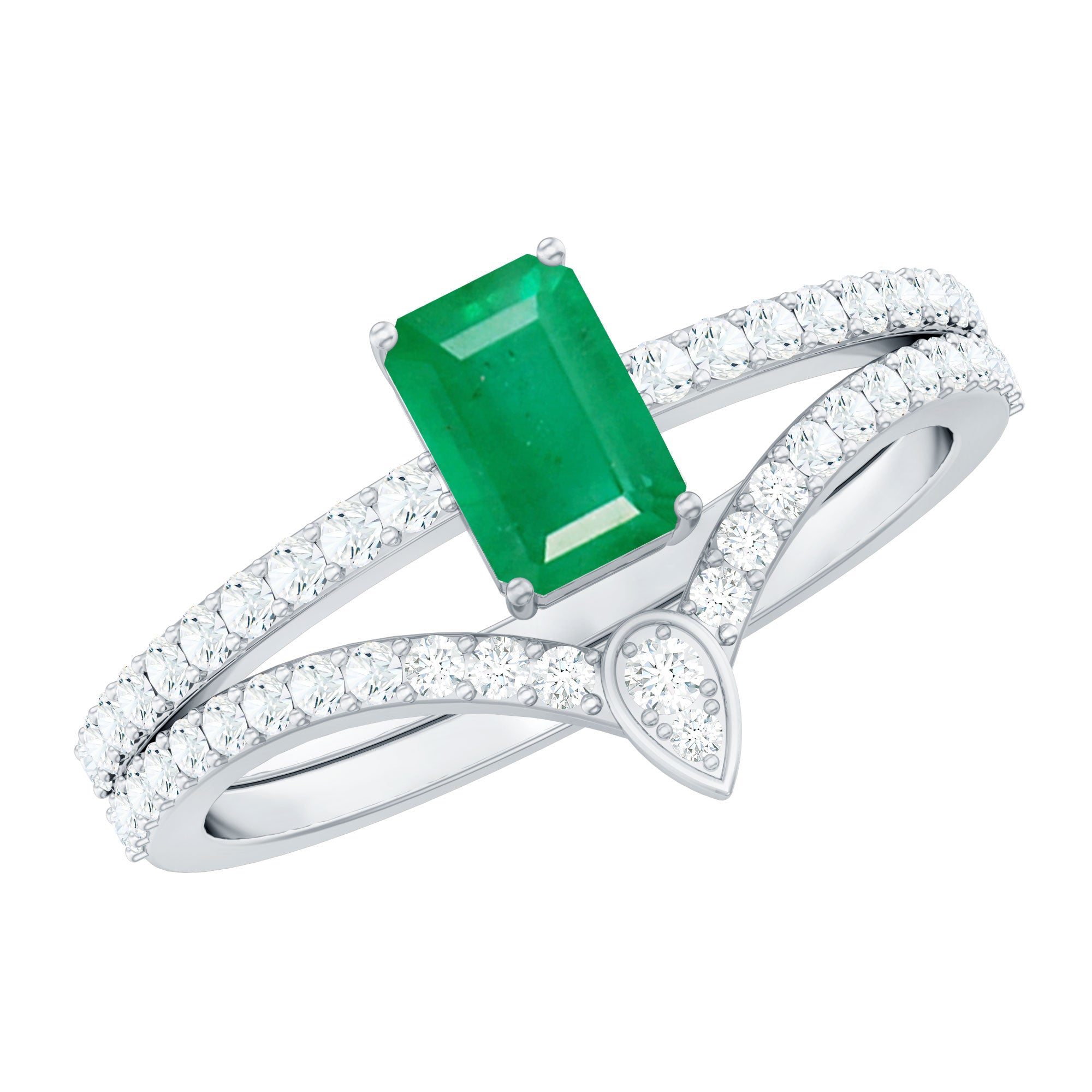 Rosec Jewels-Certified Natural Emerald Diamond Emerald Cut Engagement Ring Wedding Band Set