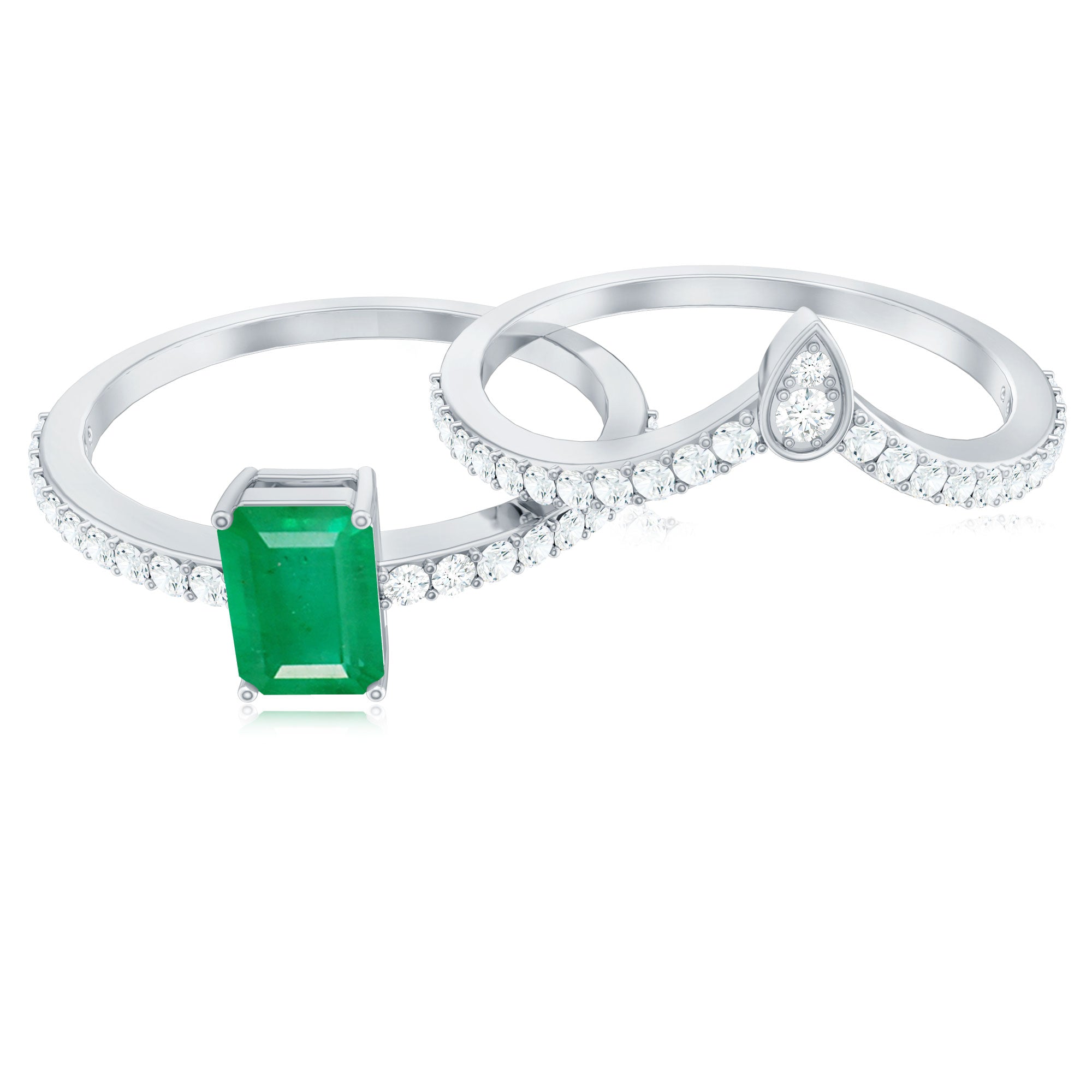 Rosec Jewels-Certified Natural Emerald Diamond Emerald Cut Engagement Ring Wedding Band Set