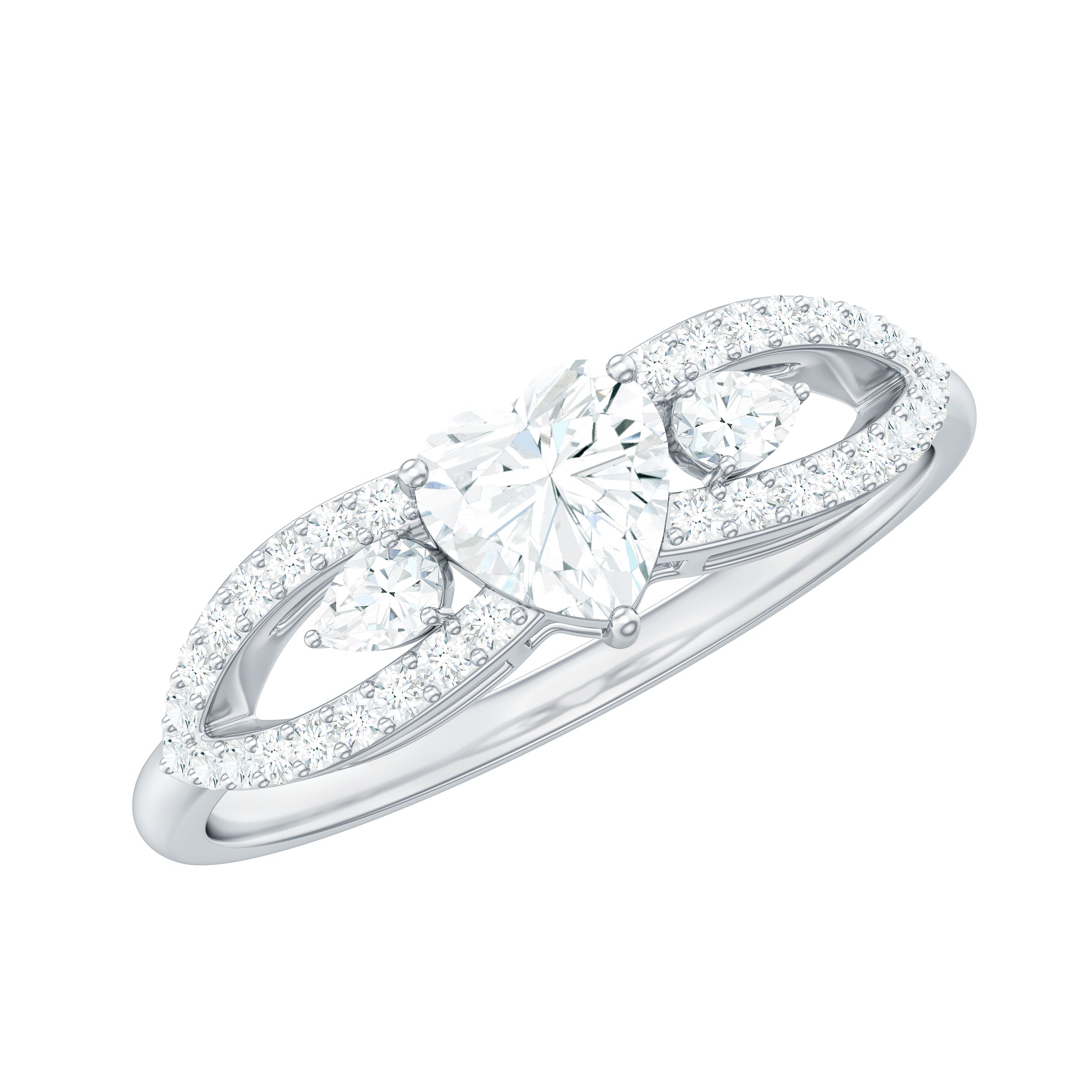 Certified Moissanite Heart Promise Ring with Split Shank D-VS1 - Rosec Jewels