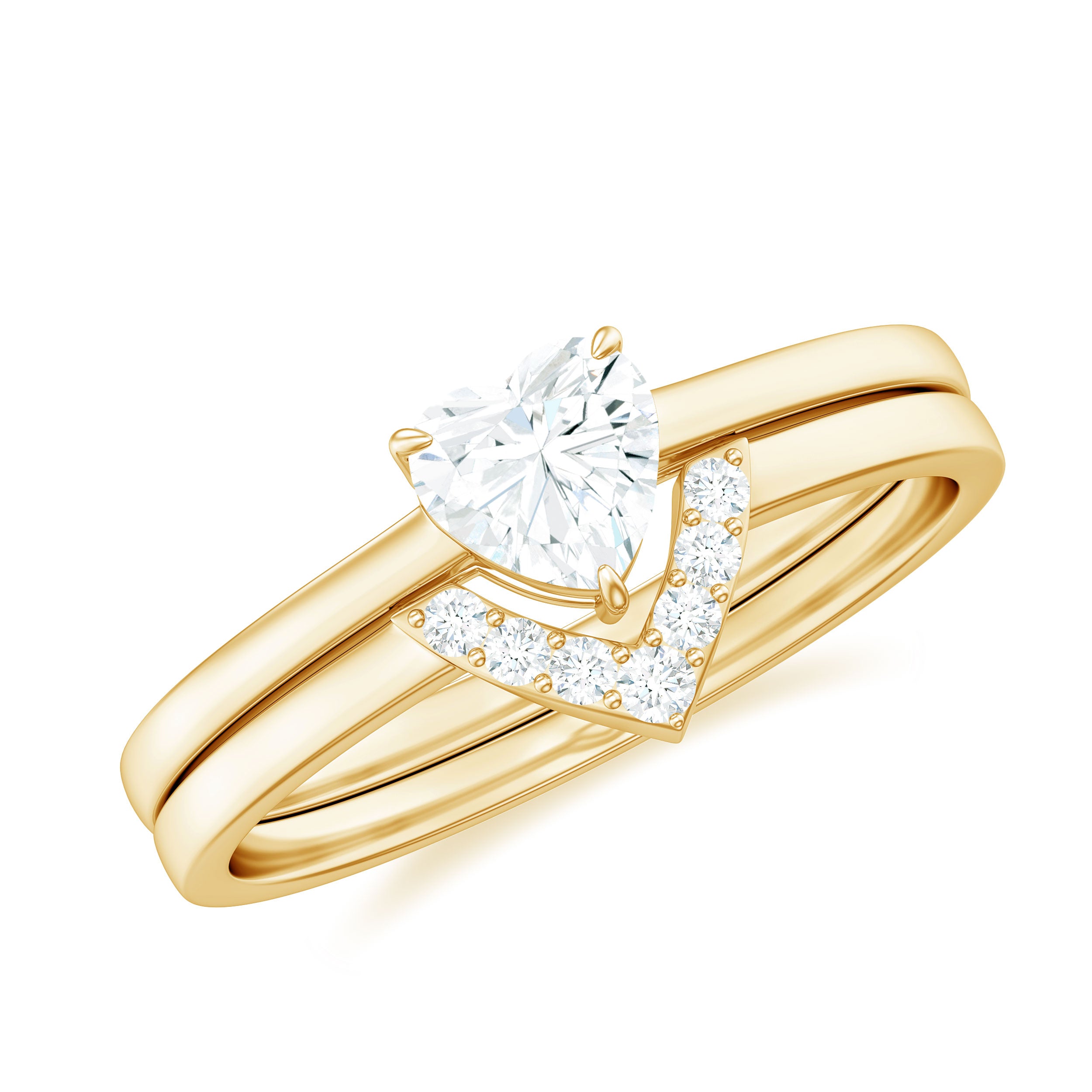 Heart Shaped Moissanite Solitaire Wedding Ring Set for Women D-VS1 - Rosec Jewels