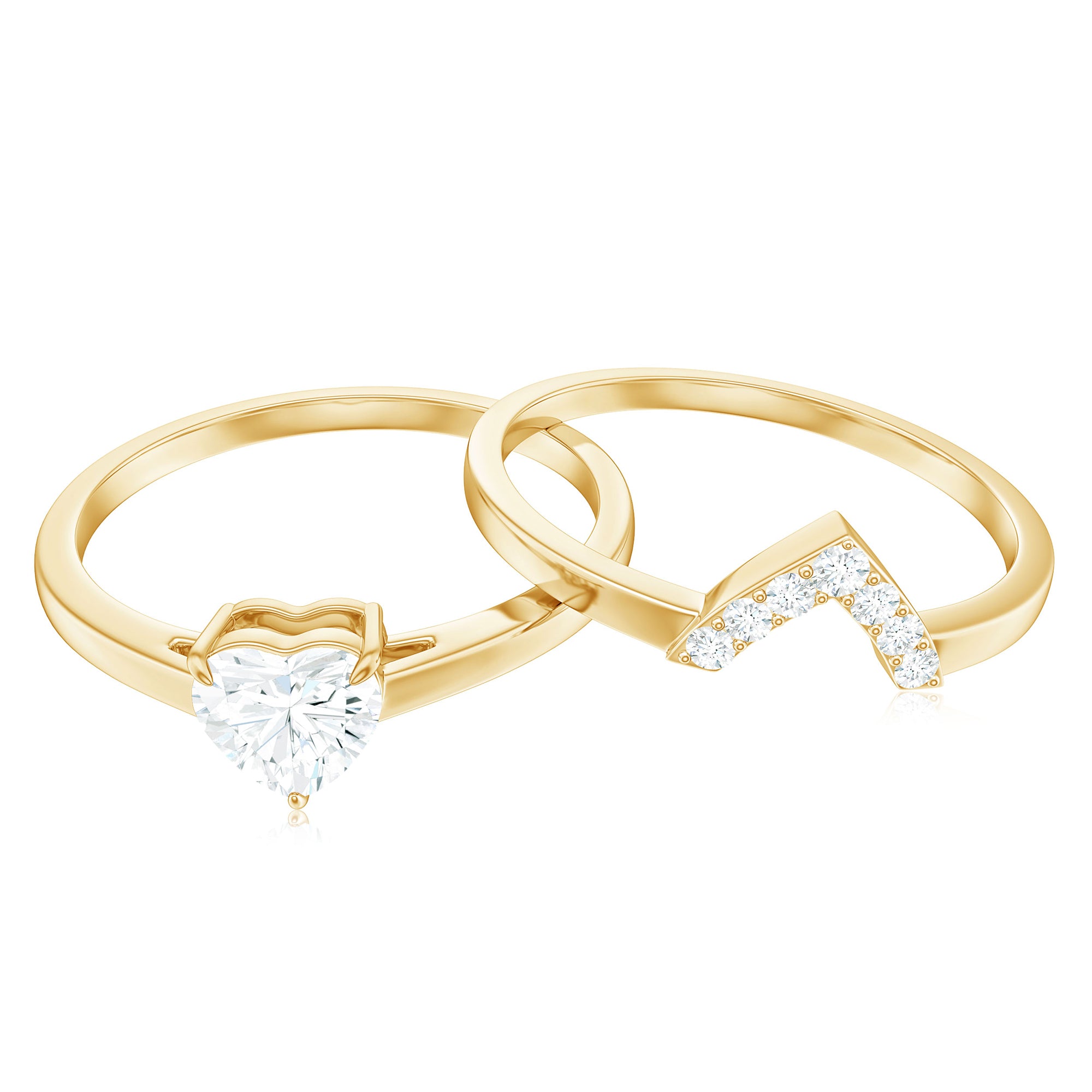 Heart Shaped Moissanite Solitaire Wedding Ring Set for Women D-VS1 - Rosec Jewels