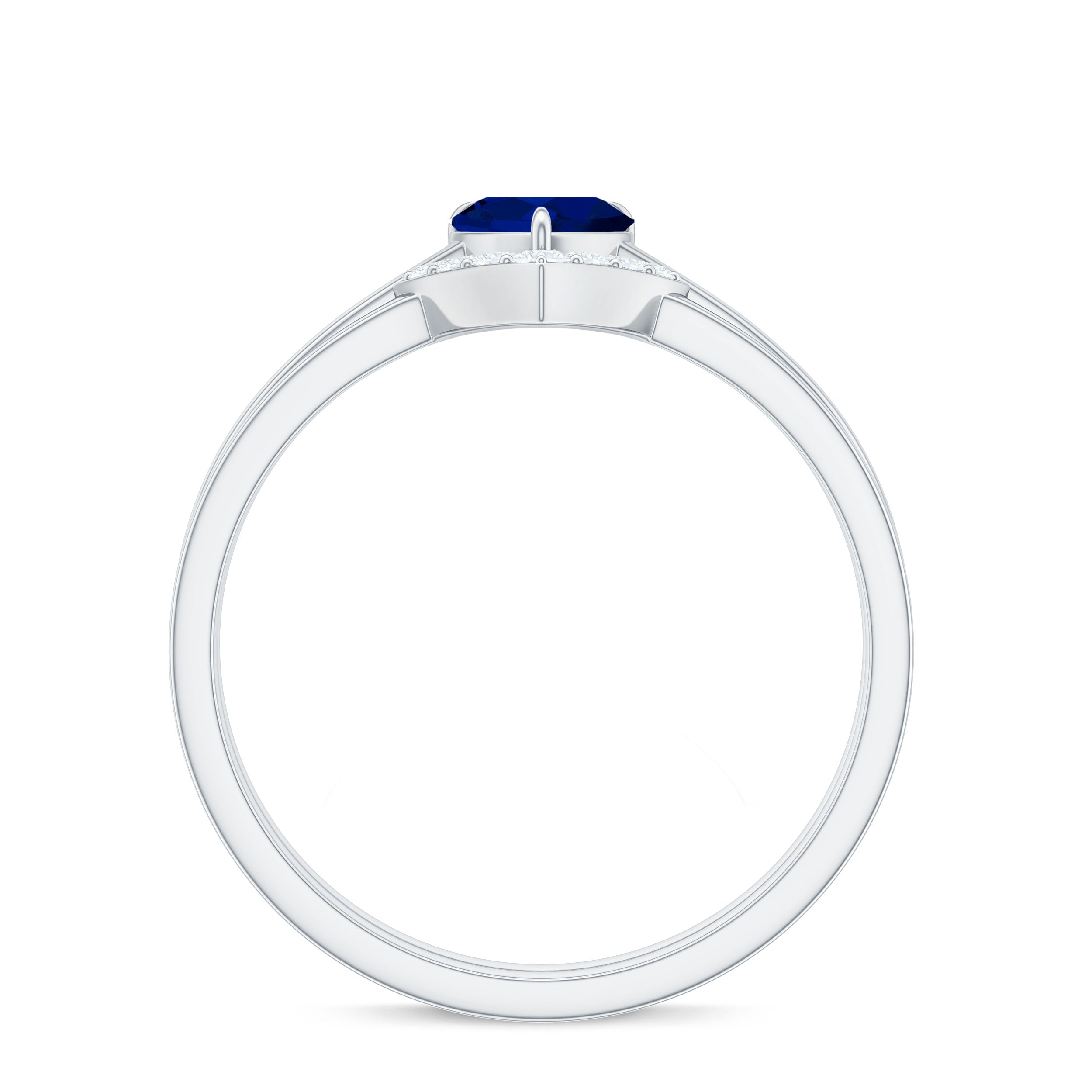 Rosec Jewels-3/4 CT Heart Shape Blue Sapphire Solitaire Ring Set with Diamond Chevron Band