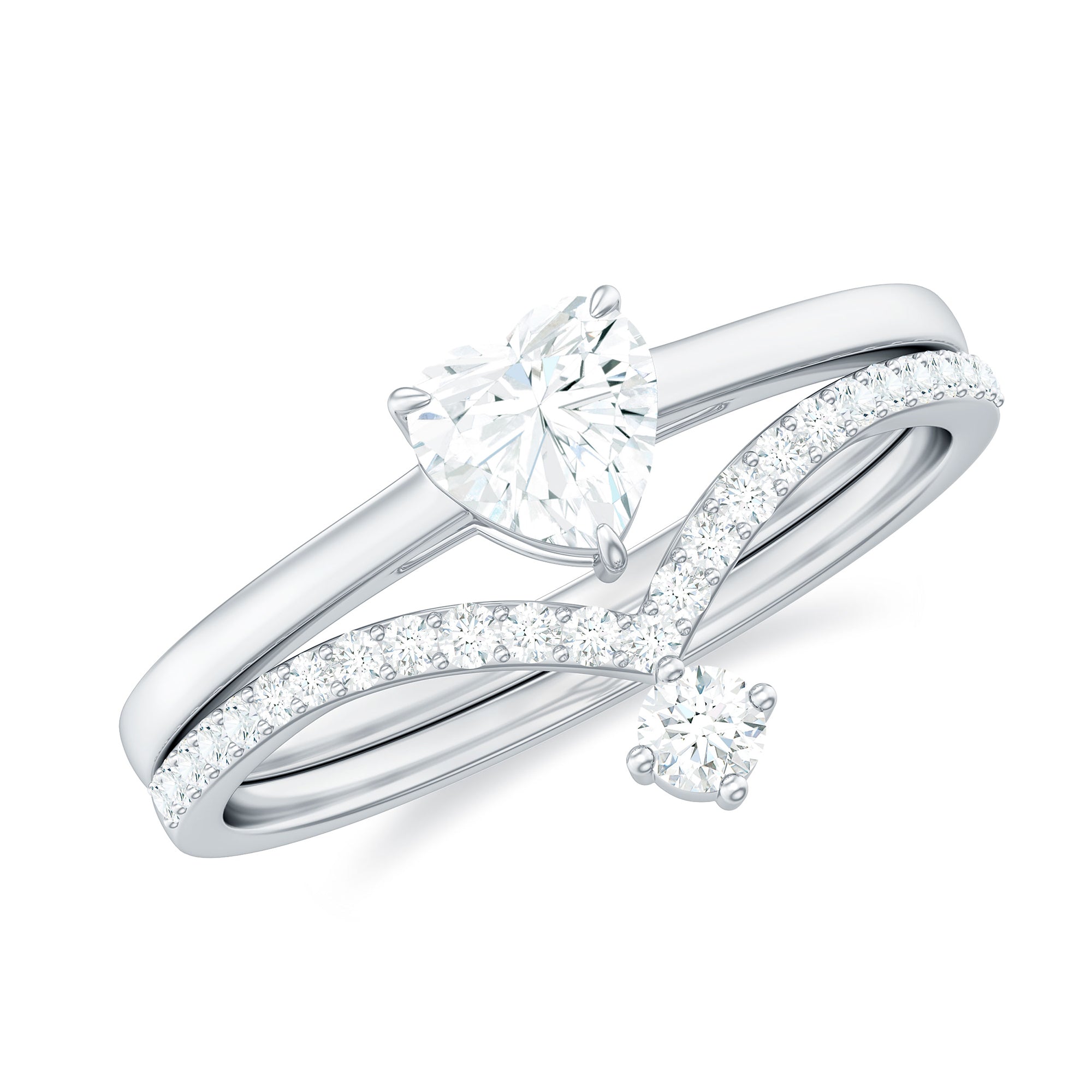 Heart Shape Moissanite Solitaire Engagement Ring with Enhancer D-VS1 - Rosec Jewels