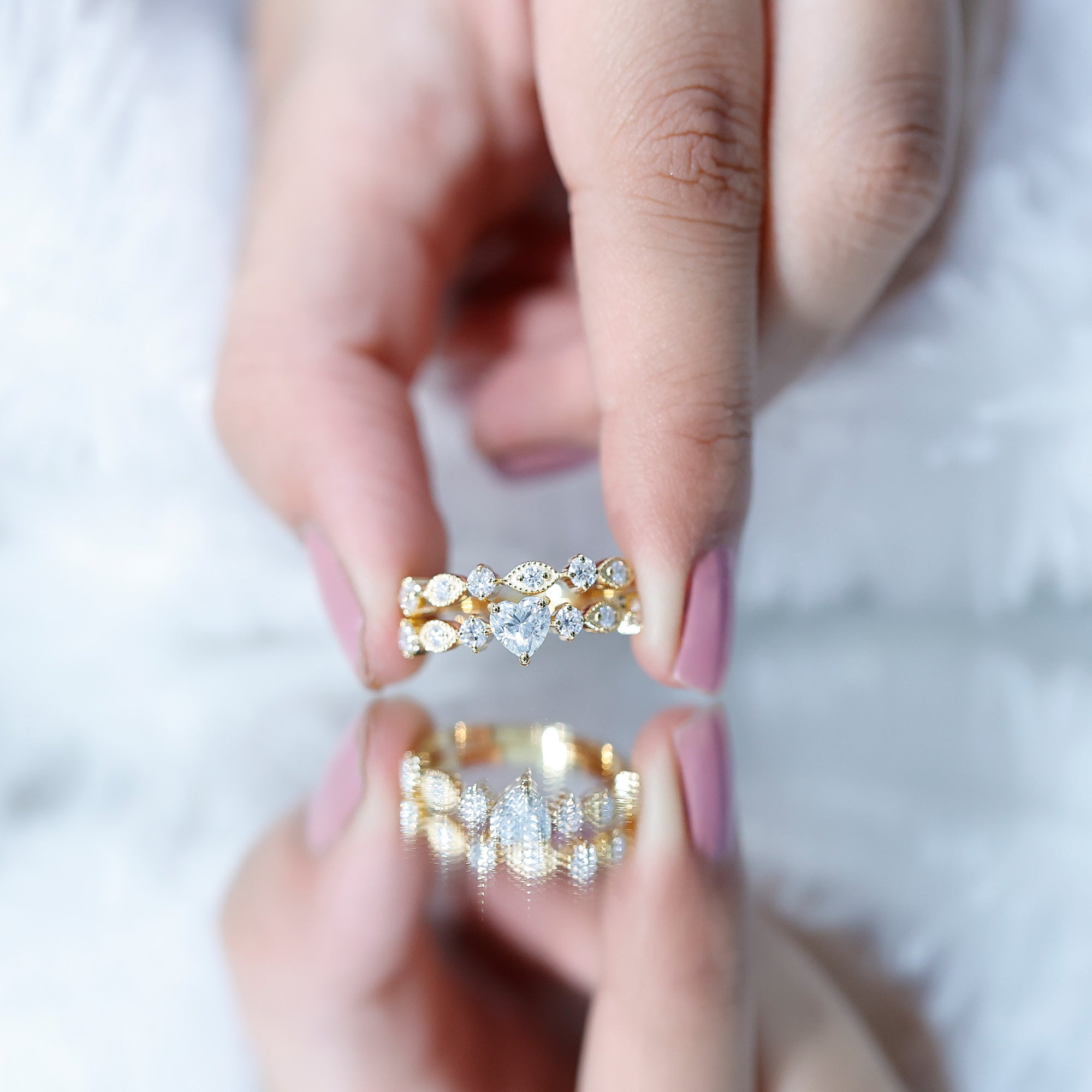 Zircon Bridal Wedding Ring Set with Matching Band AAAA - Rosec Jewels