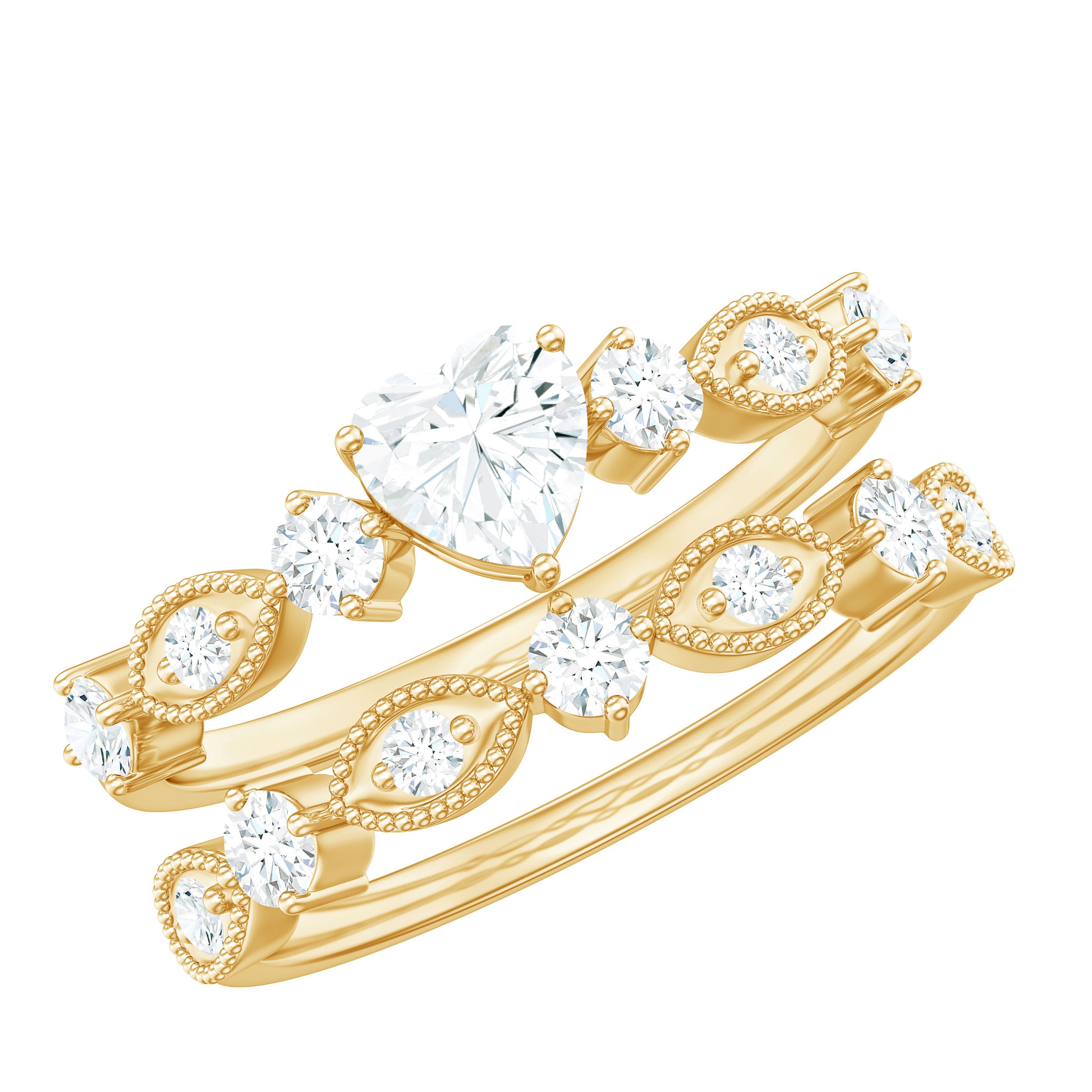 Heart Shape Moissanite Vintage Wedding Ring Set D-VS1 - Rosec Jewels