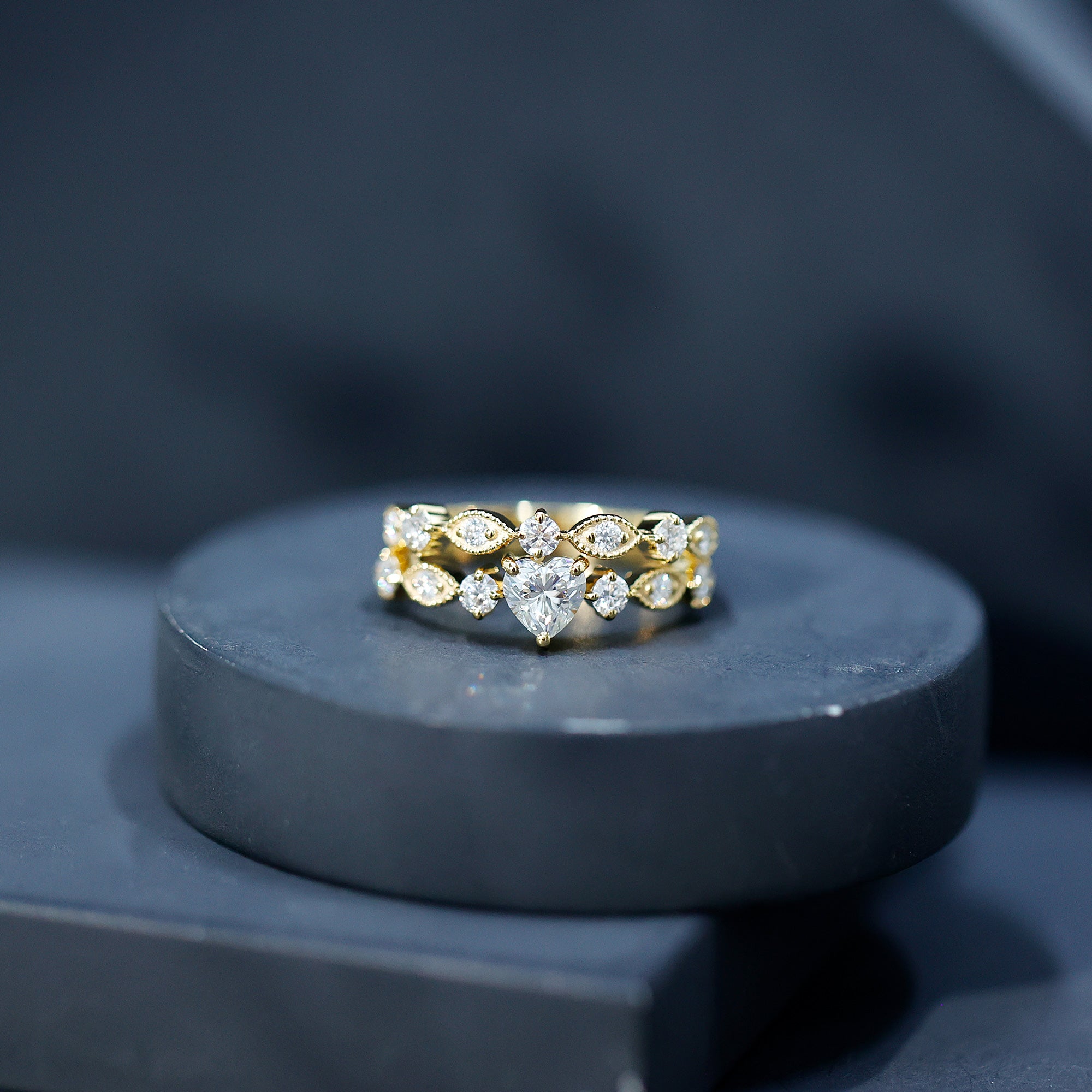 Heart Shape Moissanite Vintage Wedding Ring Set D-VS1 - Rosec Jewels