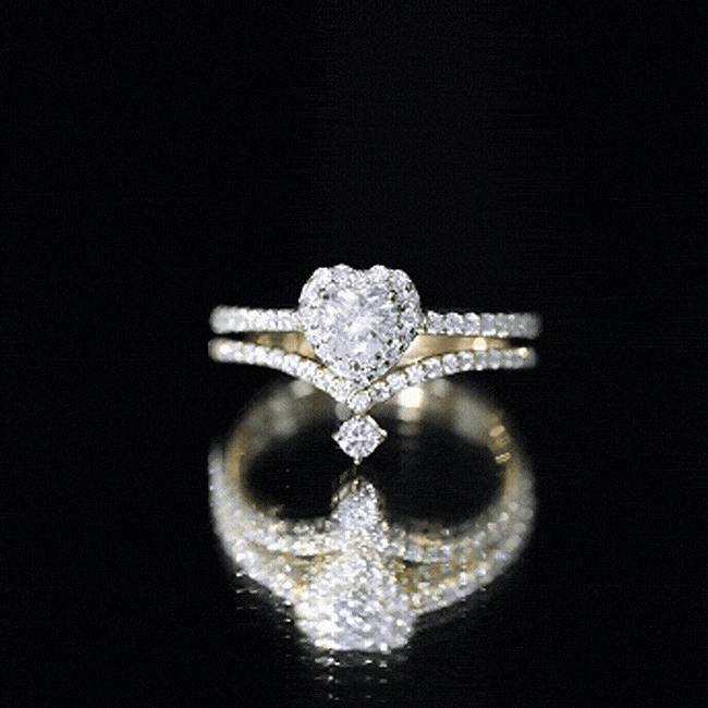 Rosec Jewels-Cubic Zirconia Heart Ring Set with V Shape Band