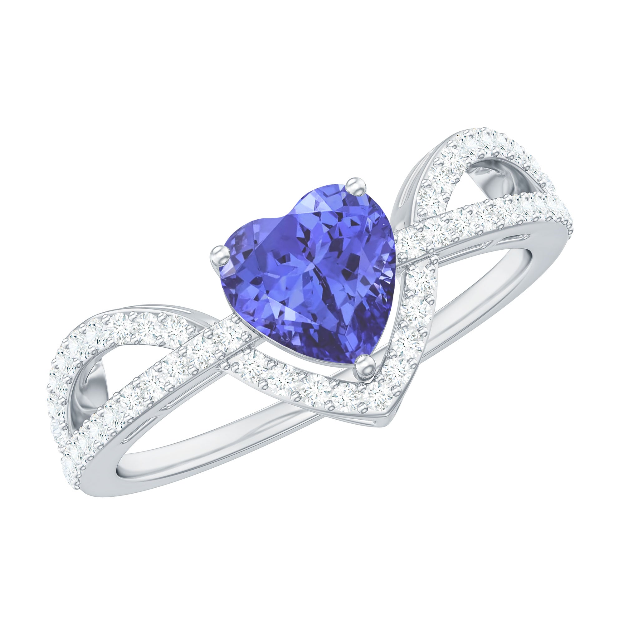 Heart Shape Tanzanite and Diamond Designer Engagement Ring AAA - Rosec Jewels