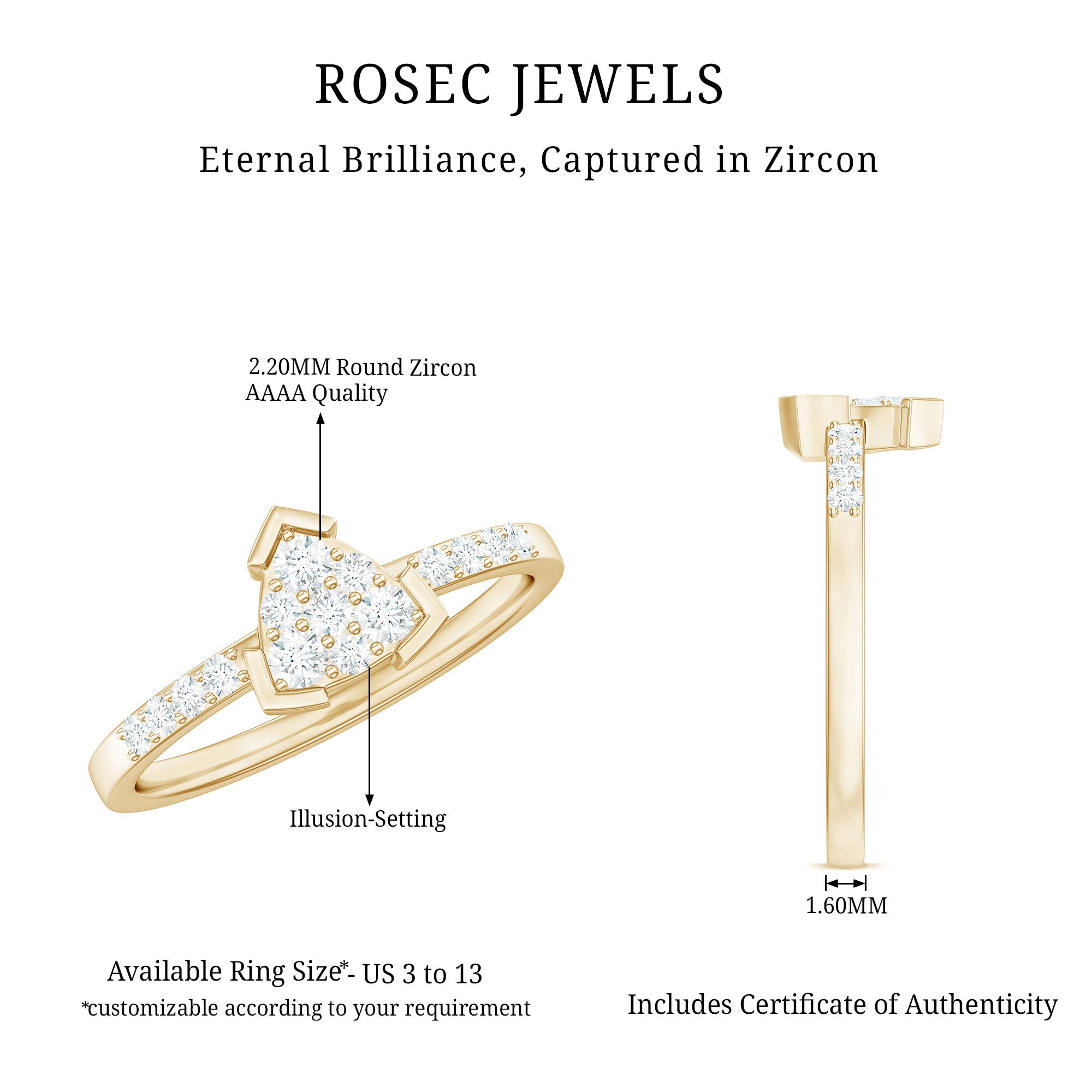 1/2 CT Round Cubic Zirconia Triangular Engagement Ring AAAA - Rosec Jewels