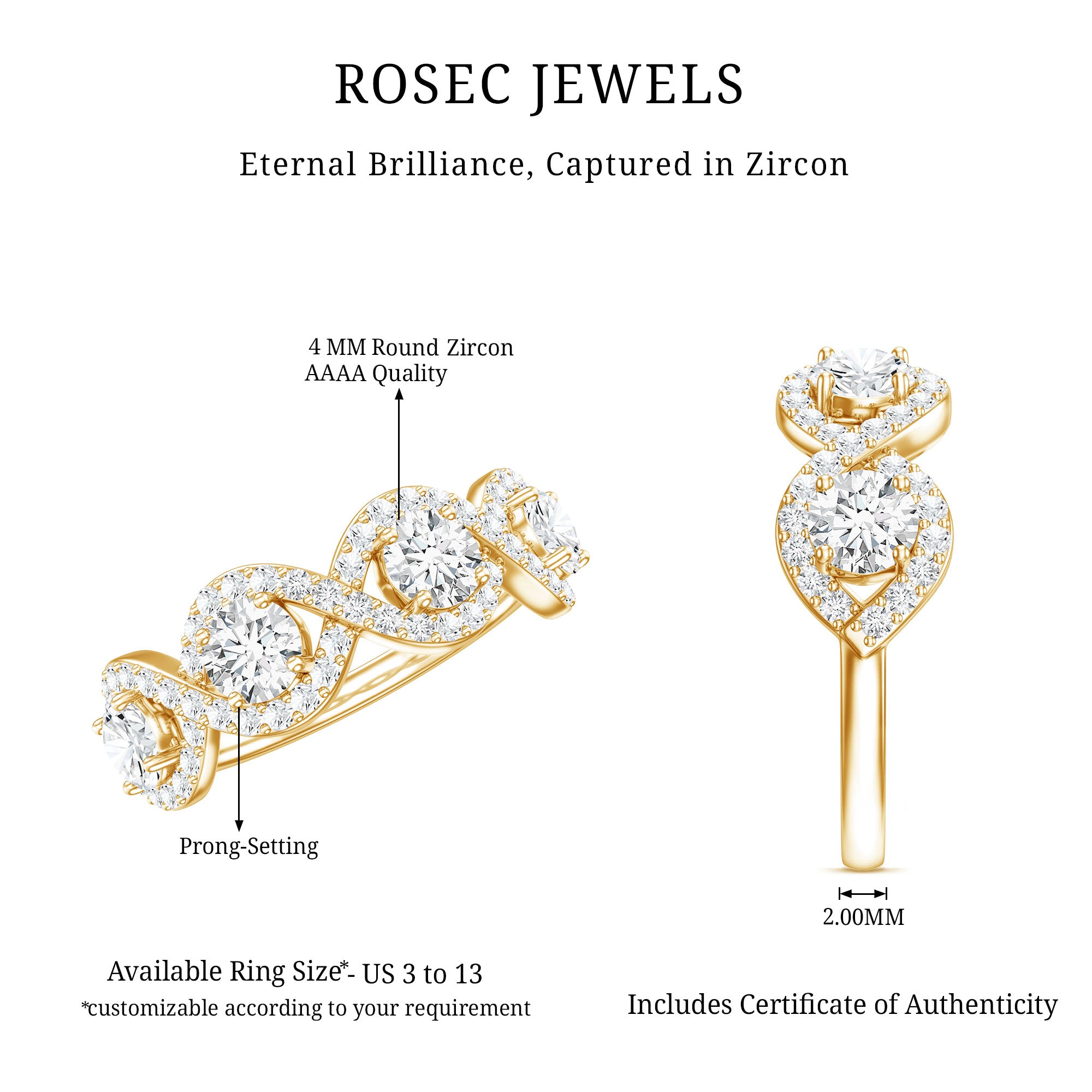 Cubic Zirconia Braided Half Eternity Band Ring AAAA - Rosec Jewels