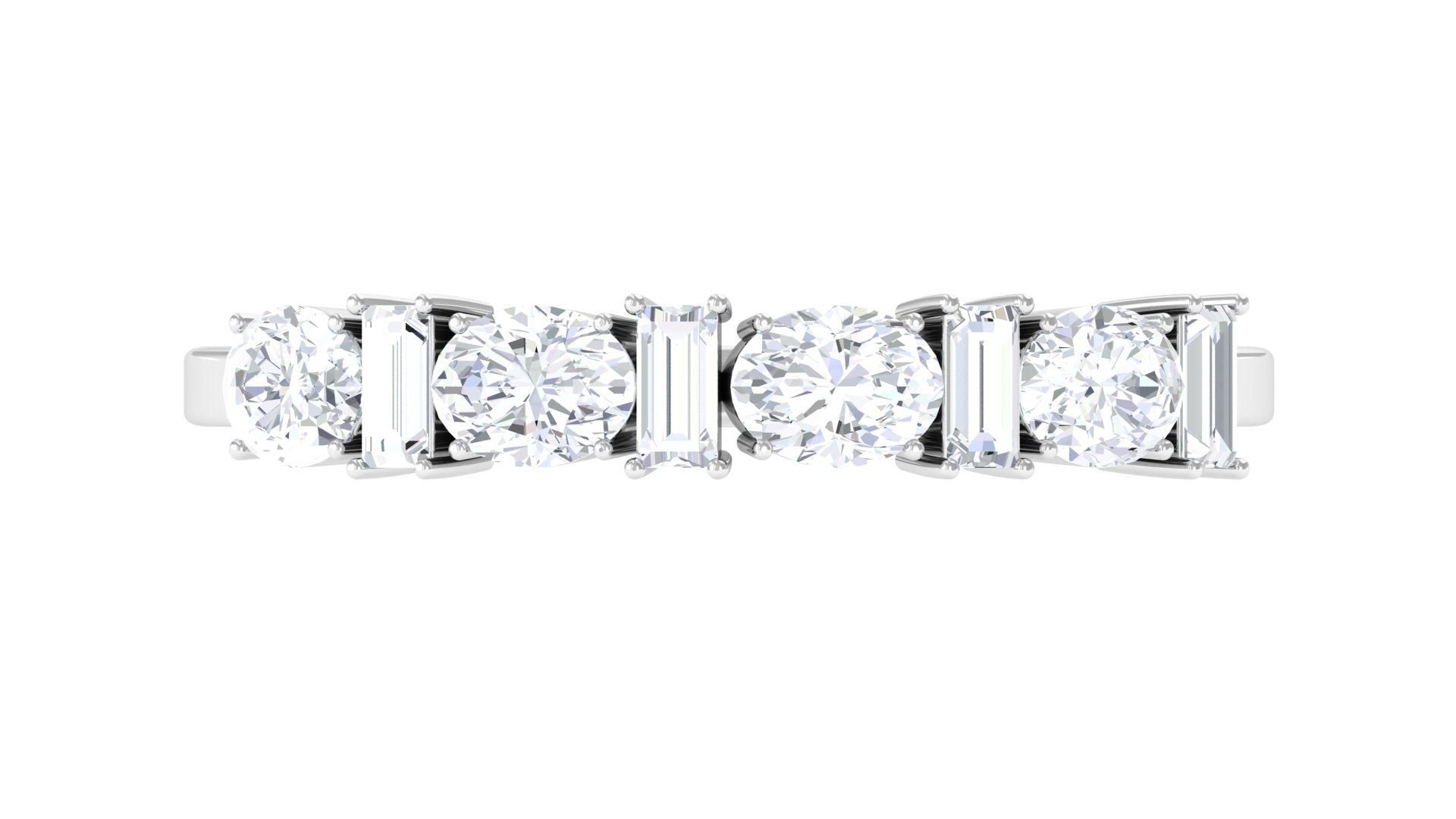 Oval and Baguette Cut Zircon Wedding Half Eternity Ring AAAA - Rosec Jewels