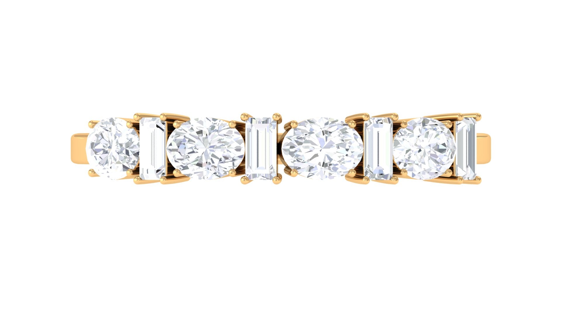 Oval and Baguette Cut Zircon Wedding Half Eternity Ring AAAA - Rosec Jewels