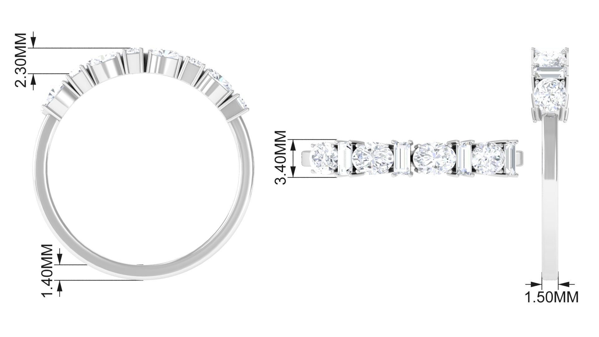 Oval and Baguette Cut Zircon Wedding Half Eternity Ring AAAA - Rosec Jewels
