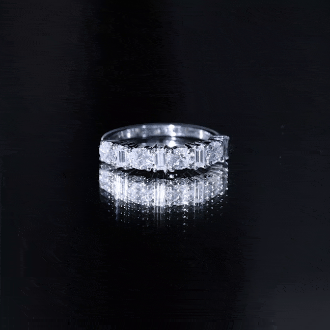 Certified Baguette and Oval Cut Moissanite Half Eternity Band D-VS1 - Rosec Jewels