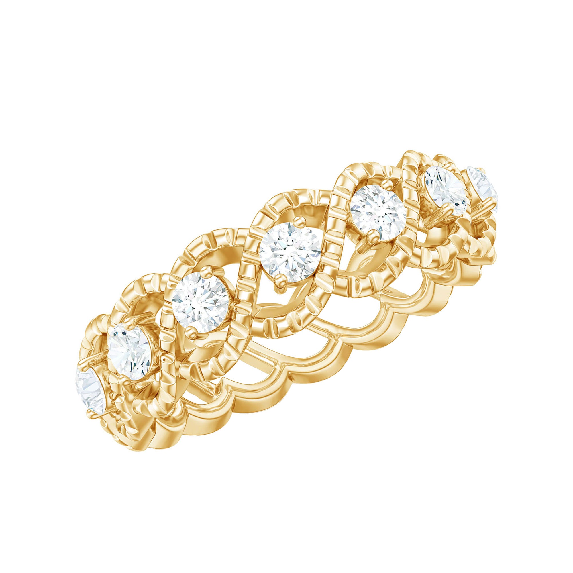 Round Moissanite Twisted Half Eternity Wedding Band D-VS1 - Rosec Jewels