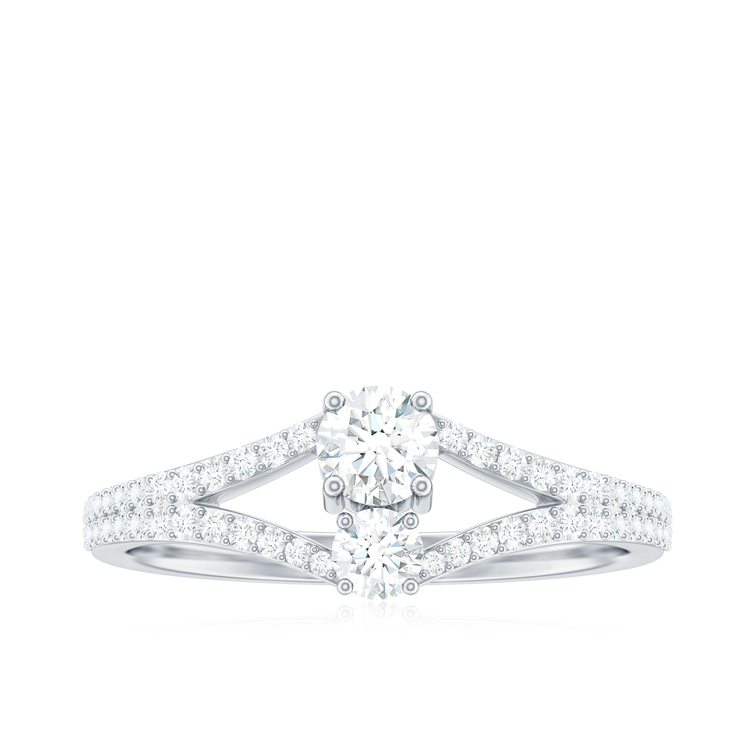 Rosec Jewels-Moissanite Toi et Moi Engagement Ring with Split Shank