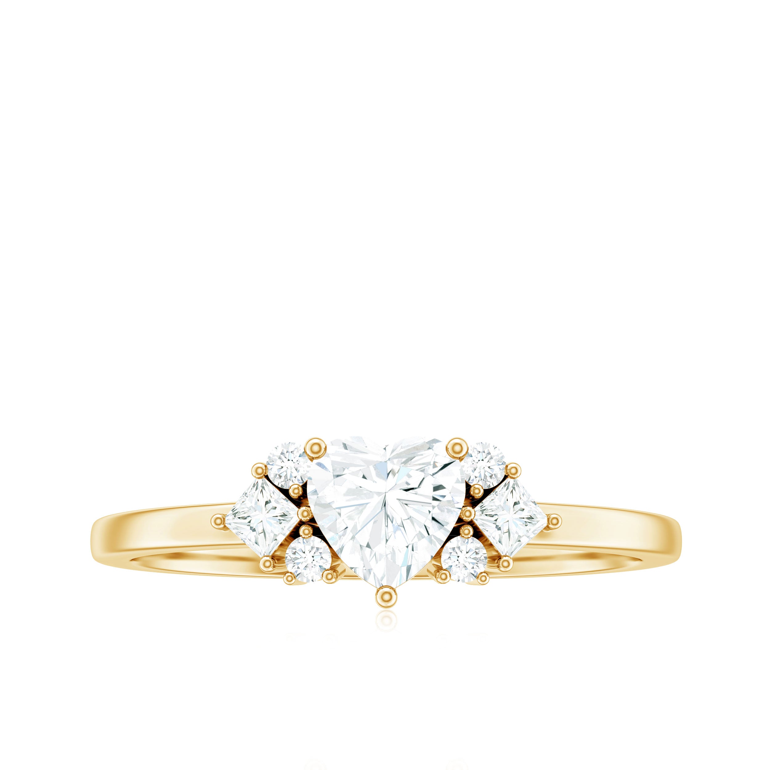 Rosec Jewels-Heart Shape Moissanite Engagement Ring with Cluster Stones