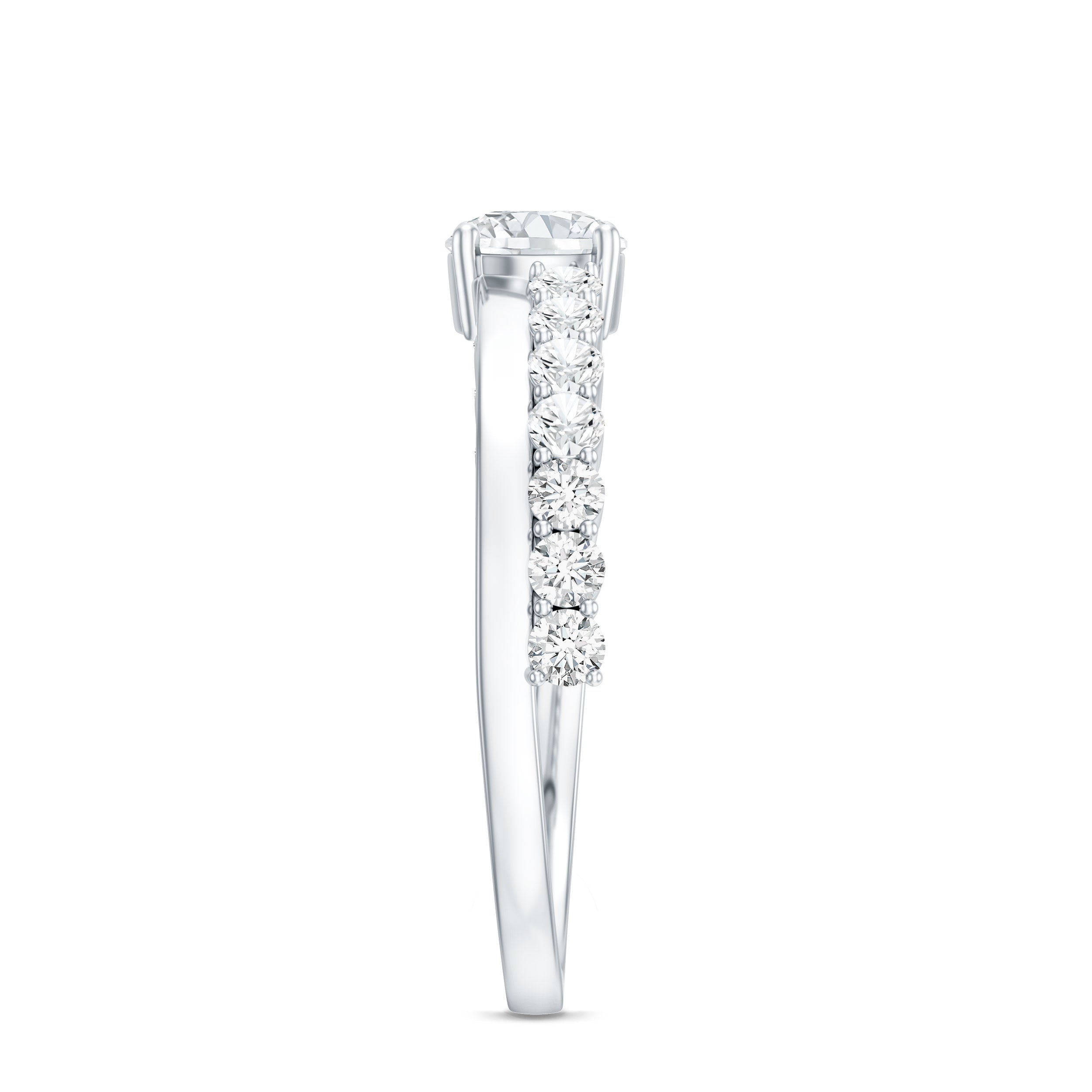 Round Cut Moissanite Engagement Ring with Side Stones D-VS1 - Rosec Jewels