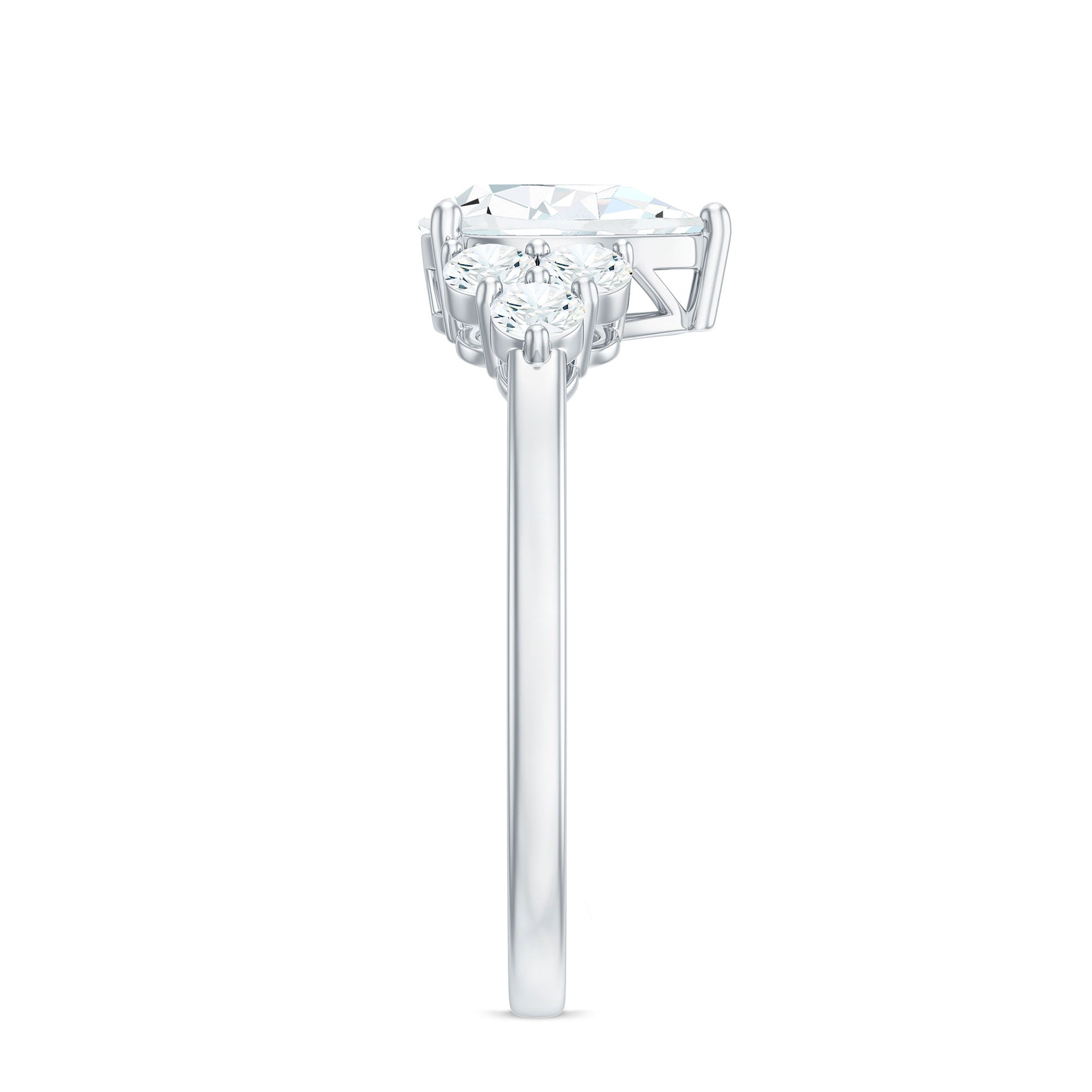 Zircon Teardrop Engagement Ring with Cluster Accent AAAA - Rosec Jewels