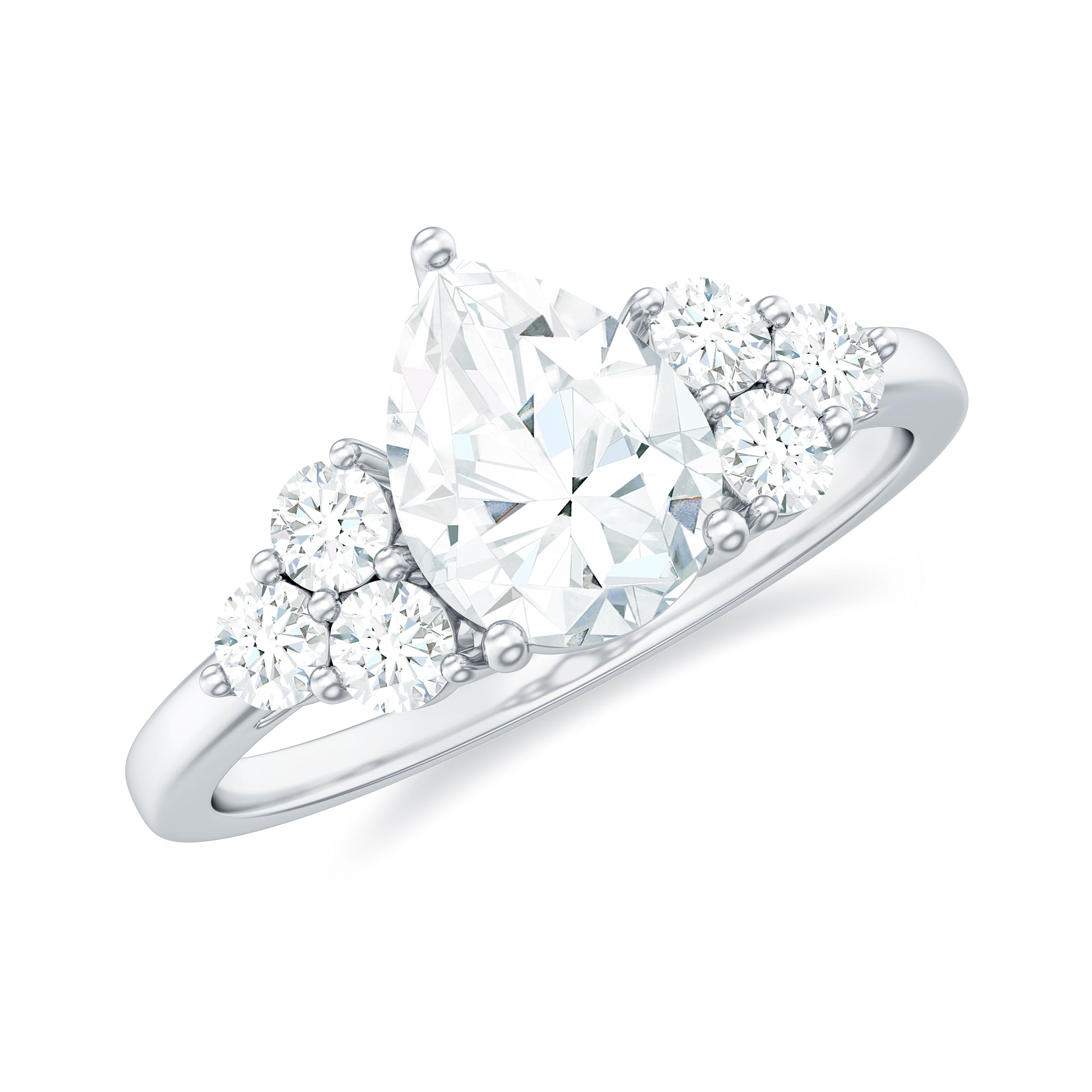Certified 1.3 Carat Moissanite Pear Engagement Ring with Trio D-VS1 - Rosec Jewels