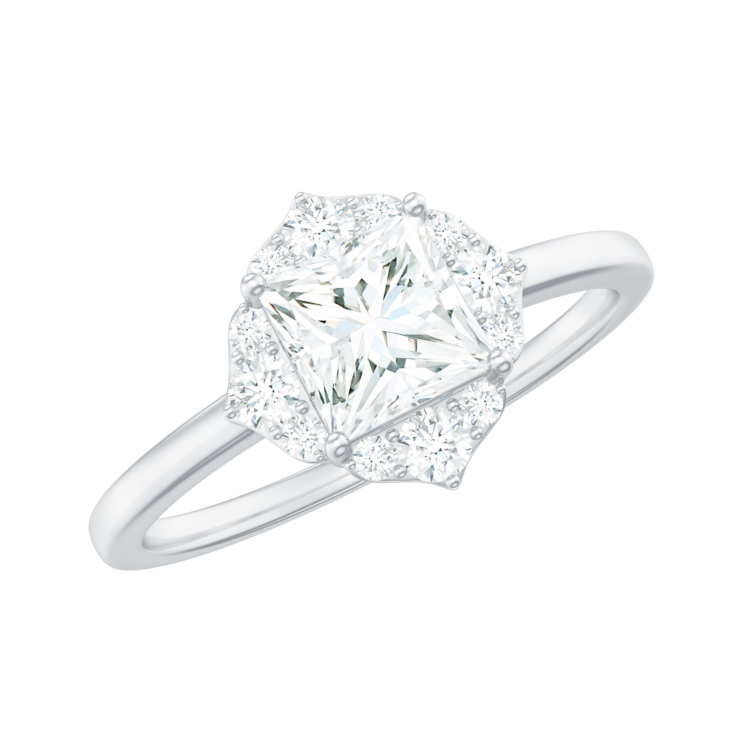Rosec Jewels-Princess Cut Moissanite Floral Engagement Ring for Women