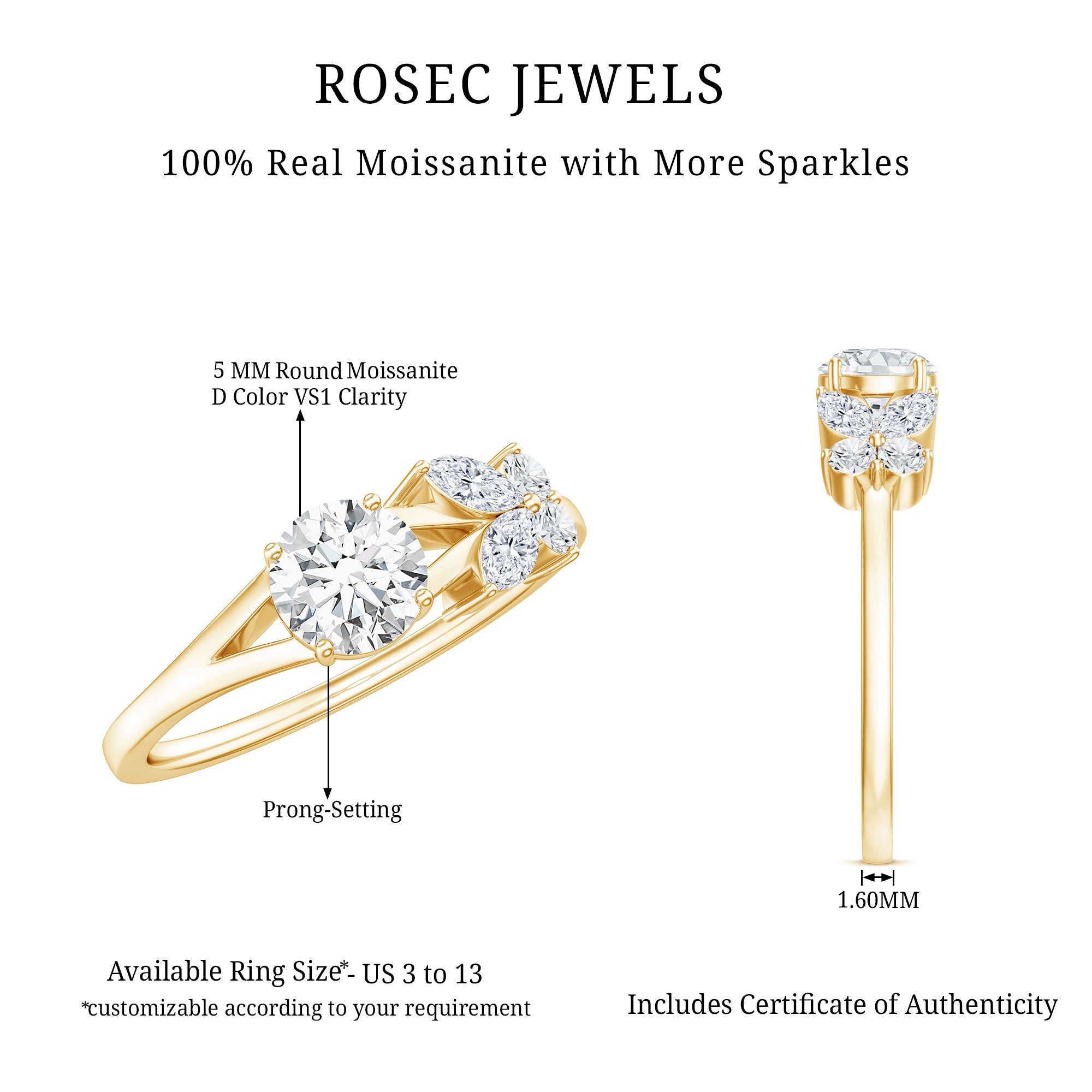Certified Moissanite Promise Ring with Butterfly Motif D-VS1 - Rosec Jewels