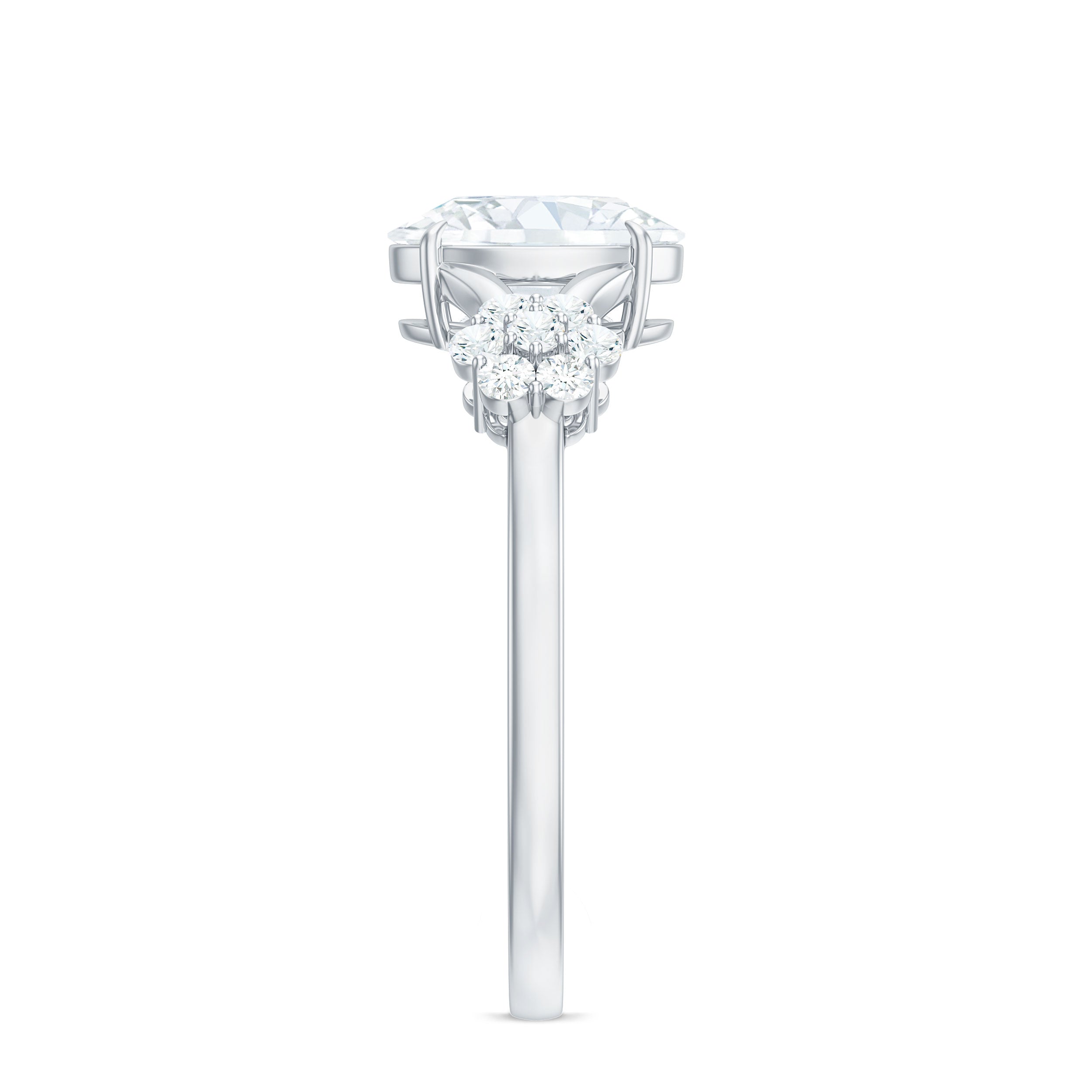 Oval Cut Moissanite Flower Engagement Ring in Split Shank D-VS1 - Rosec Jewels